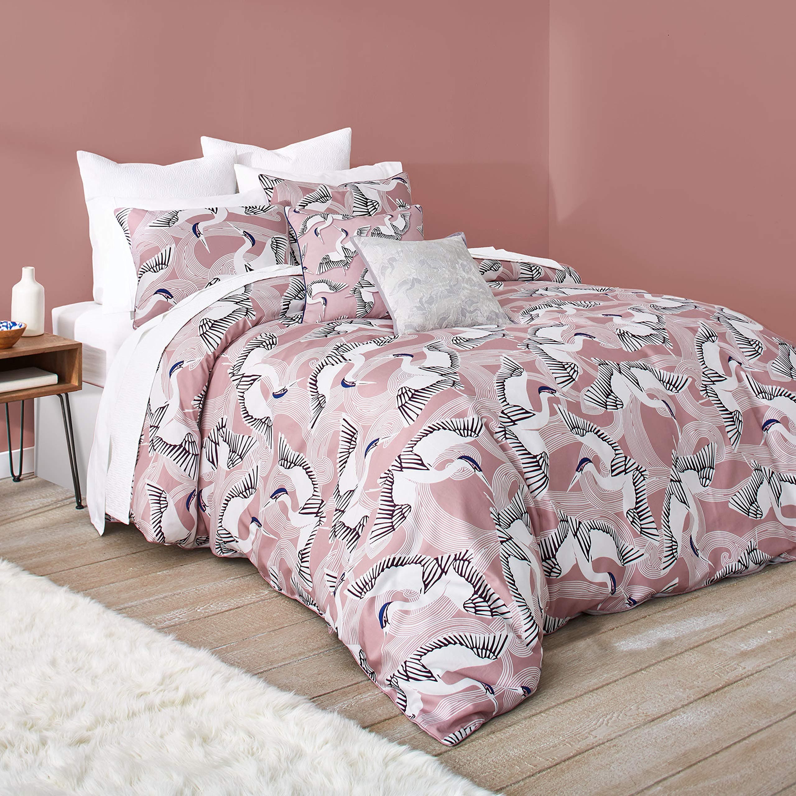 Ted Baker Crane Cotton 3 Piece Comforter Set with Shams, Full/Queen, Pink