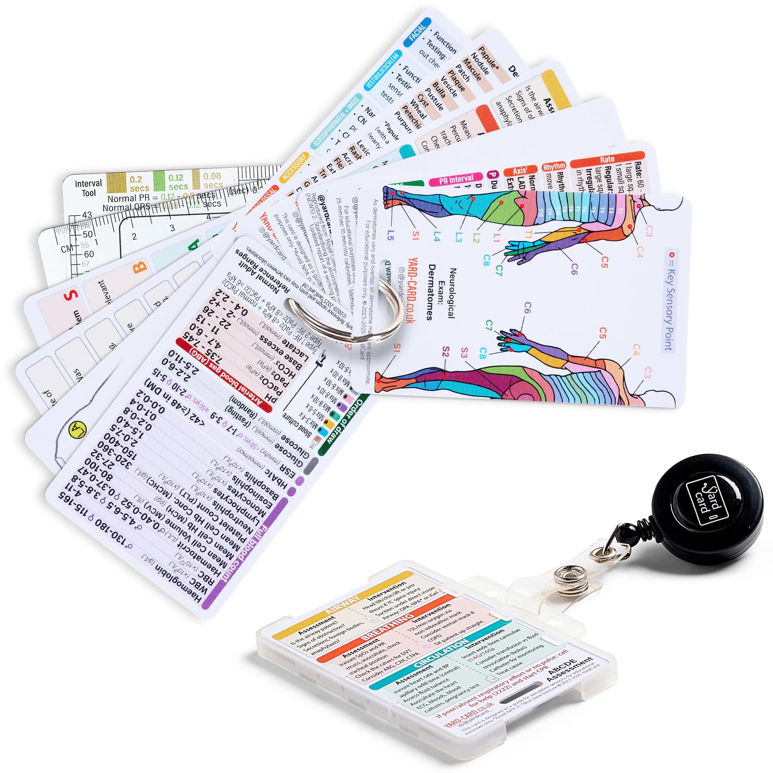 YardCard Set of 12 Essential Lanyard Cards (ID Card Size) with Holder & Retractable Reel for Nurses, Nursing Students, Doctors, Paramedics, Medical Students
