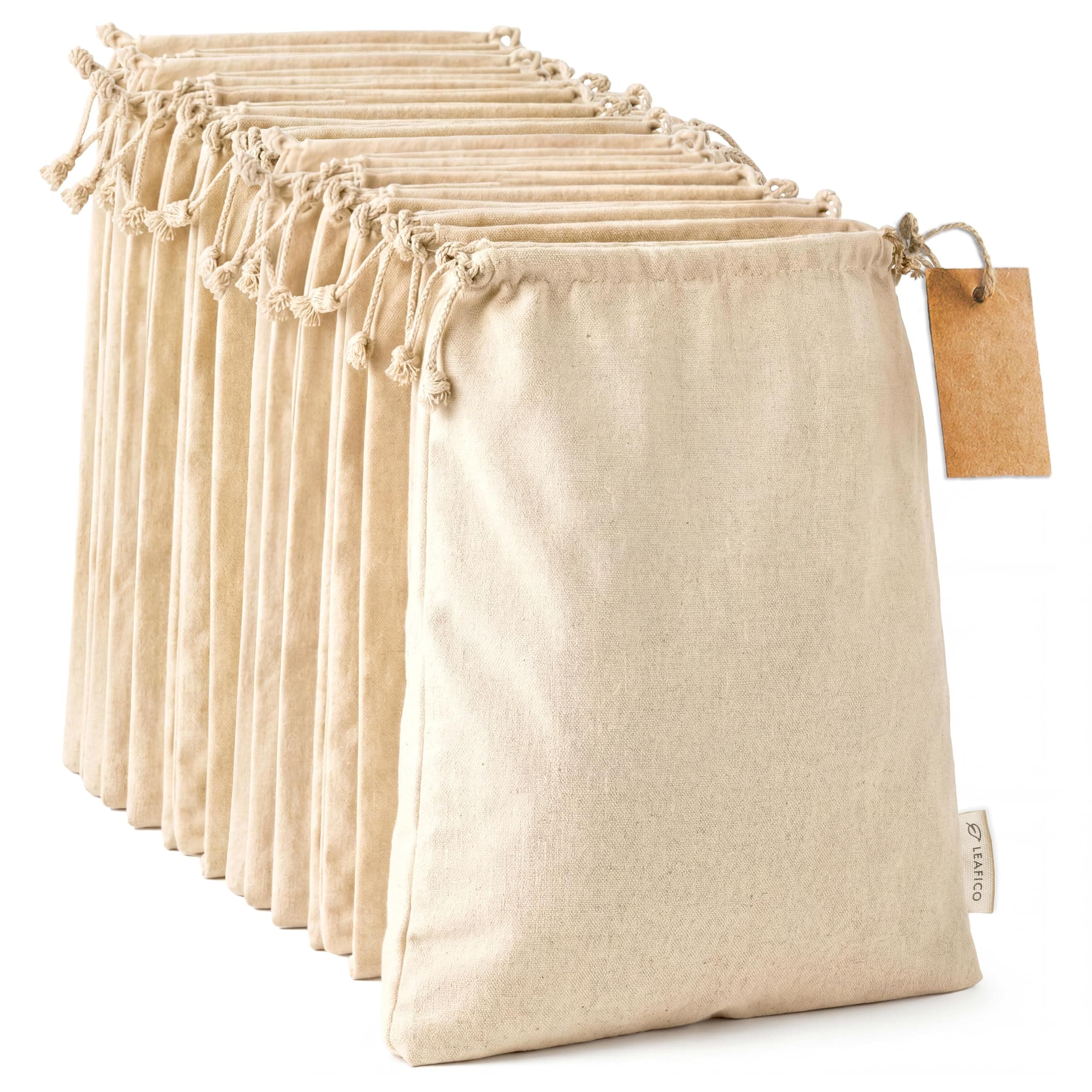 Organic Cotton Produce Bags - Medium 20x25 cm (12 Pack) - Reusable Muslin Storage Bags with Drawstrings – Biodegradable Canvas Fabric - Perfect for Snacks, Clothes