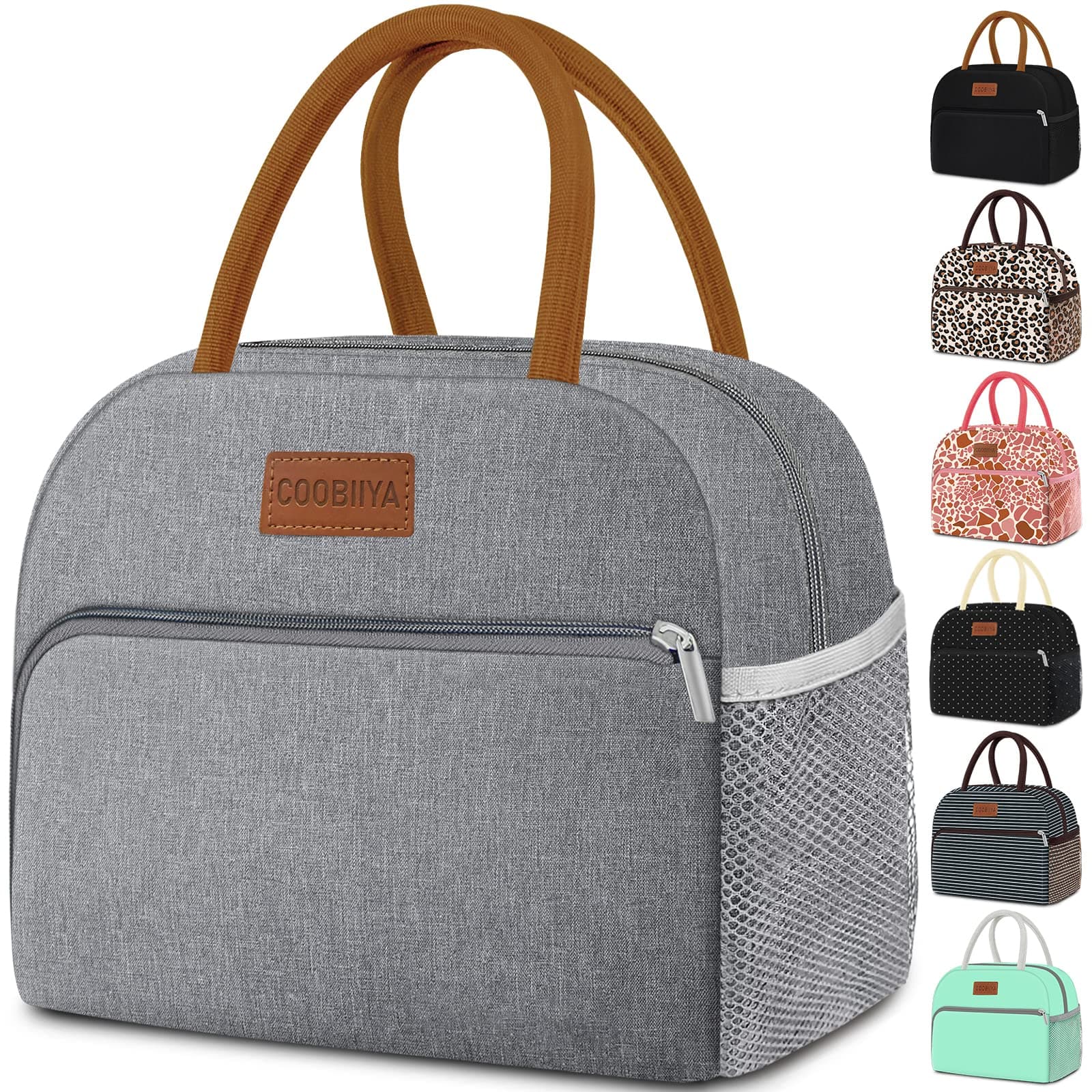 Coobiiya Lunch Bag Lunch Box for Women Men,Small Leak-proof Cute Lunch Tote Large Capacity Reusable Insulated Cooler Lunch Container for Work/Office/Picnic/Beach，Grey
