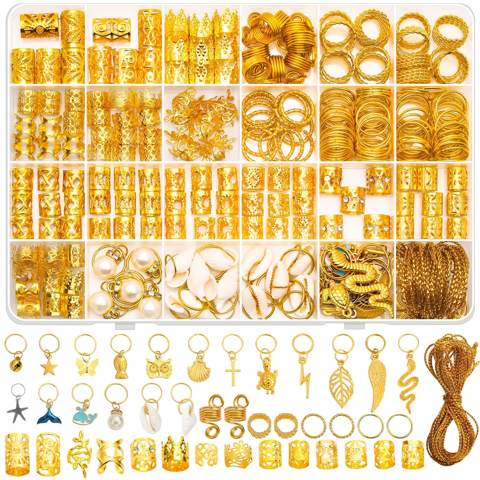285PCS Gold Hair Jewelry for Braids, Gold Dreadlock Hair Accessories with Pendants Charms, Loc Jewelry for Hair Dreadlocks Rings Cuff Clips Charms for Braid Decoration