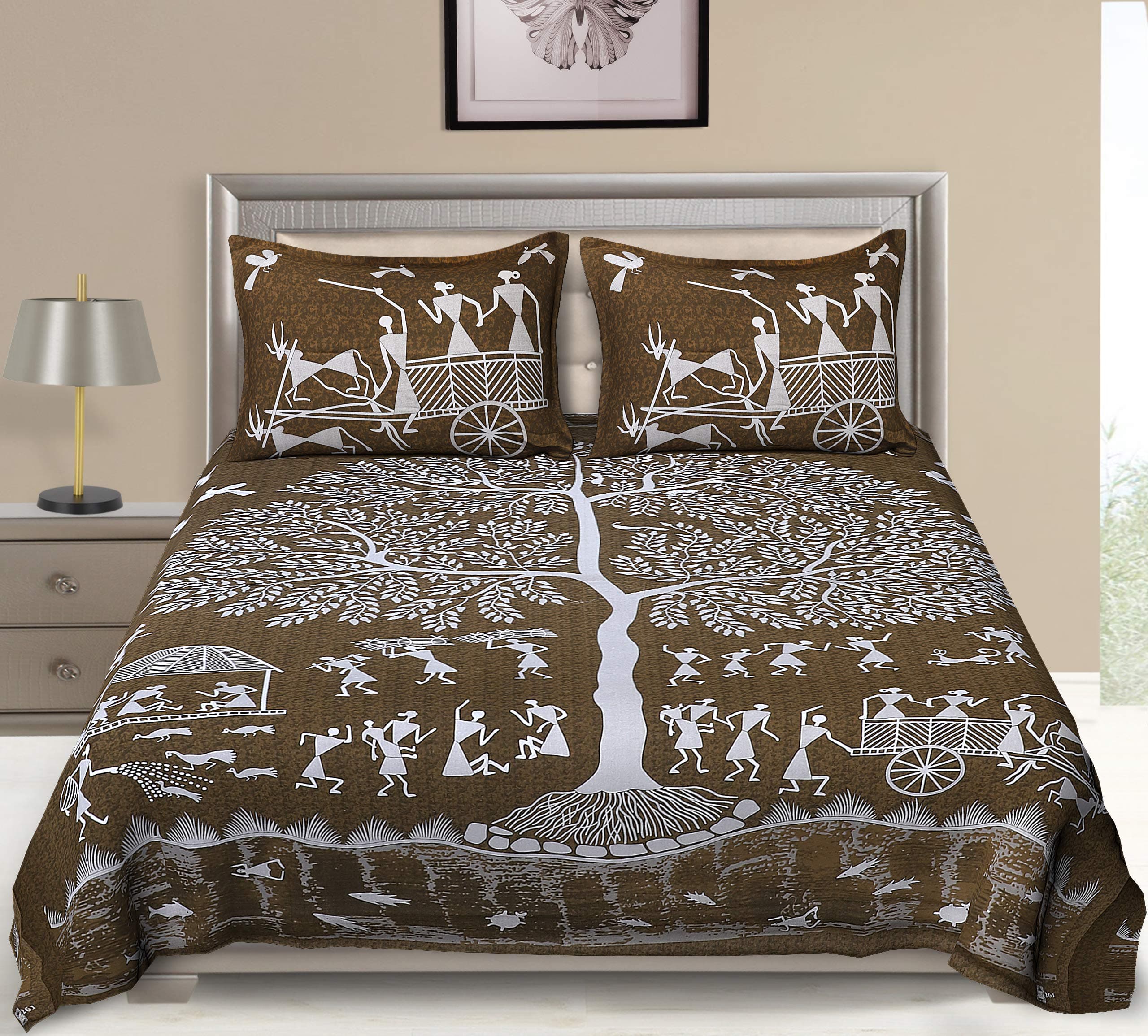 Jaipuri Chadaar Soft Cotton Double Bed Bedsheet with 2 Pillow Cover (King Size, 230X250 cm, Multicolour)