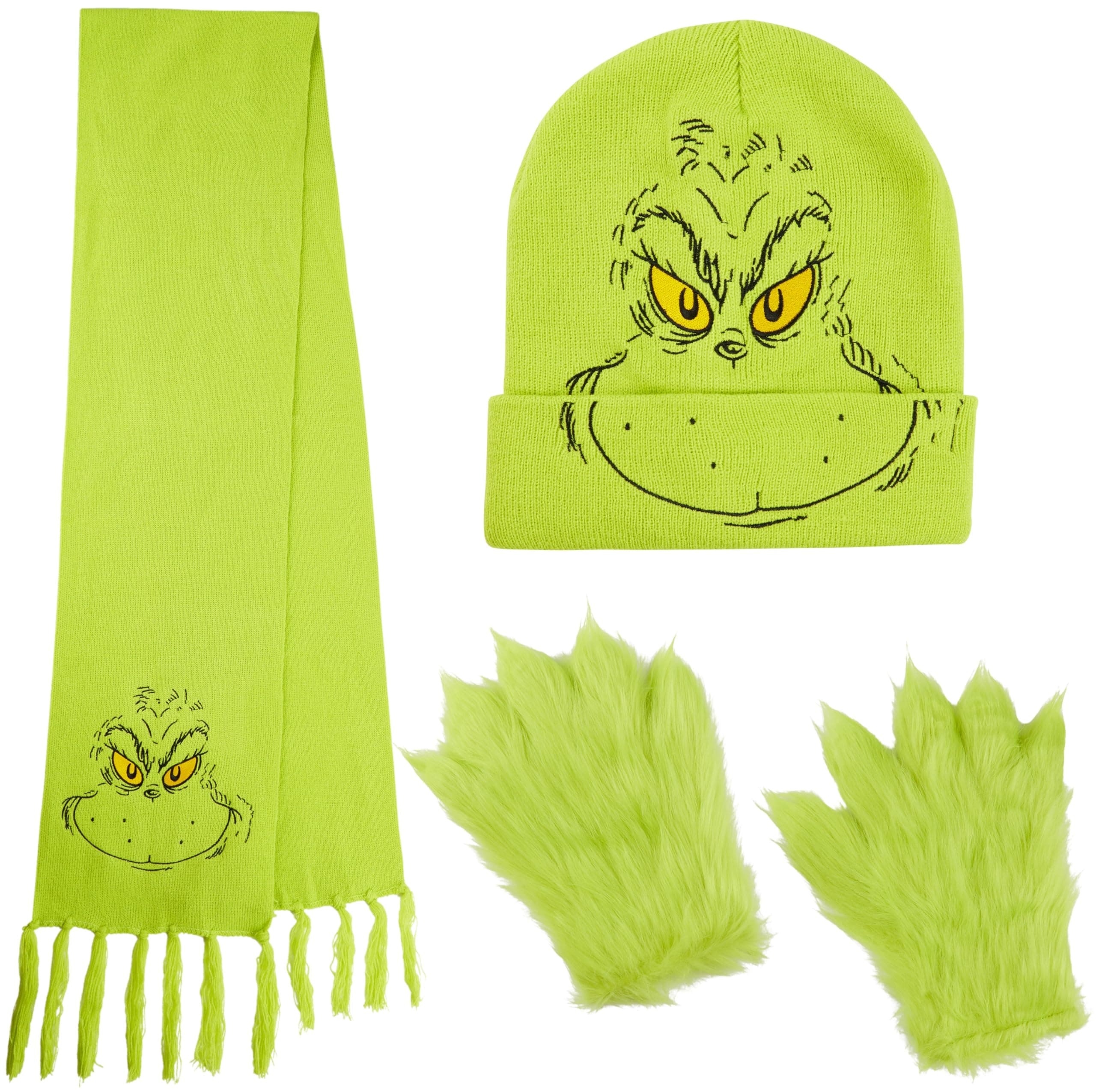 The Grinch Winter Accessories Set for Women Men Teens, 3 Pcs Hat Scarf Gloves