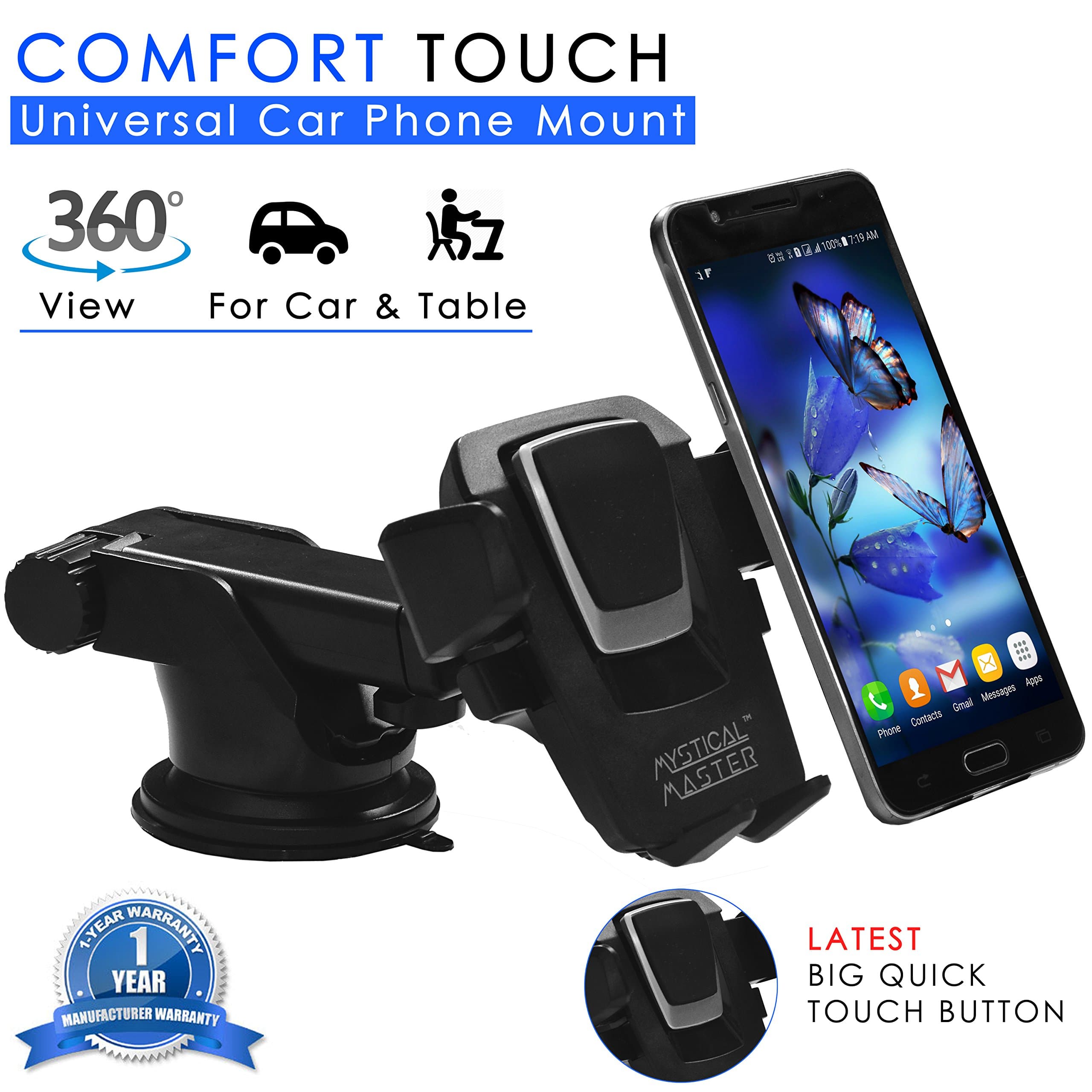 Mystical Master 360 Degree Rotation Mobile Holder for Car Dashboard/Windshield, Home and Office Table/Desk