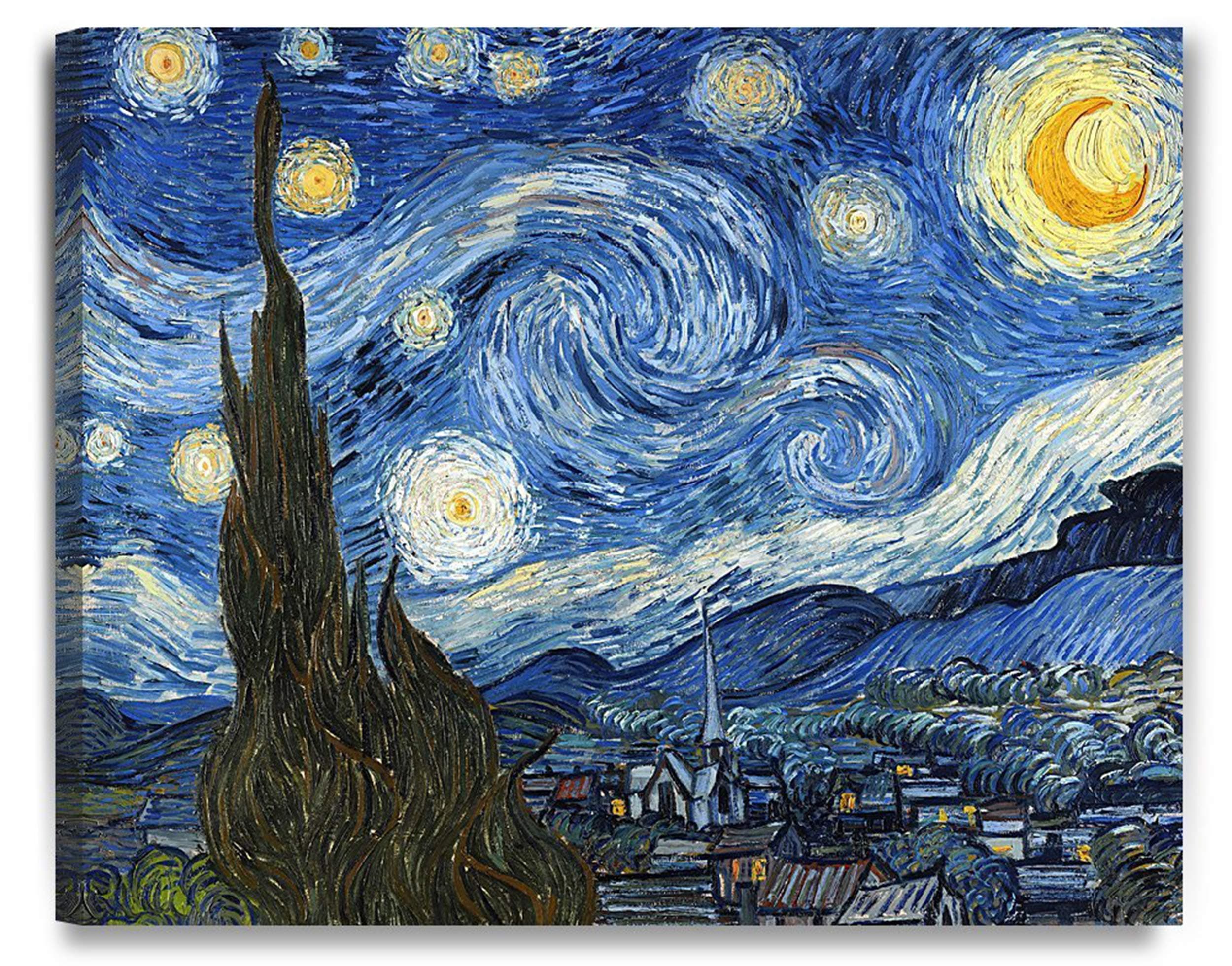 SCPmarts Nature Van Gogh Starry Night Canvas Print Framed WALL ART - Size 20 inch x 14 inch, Multicolour