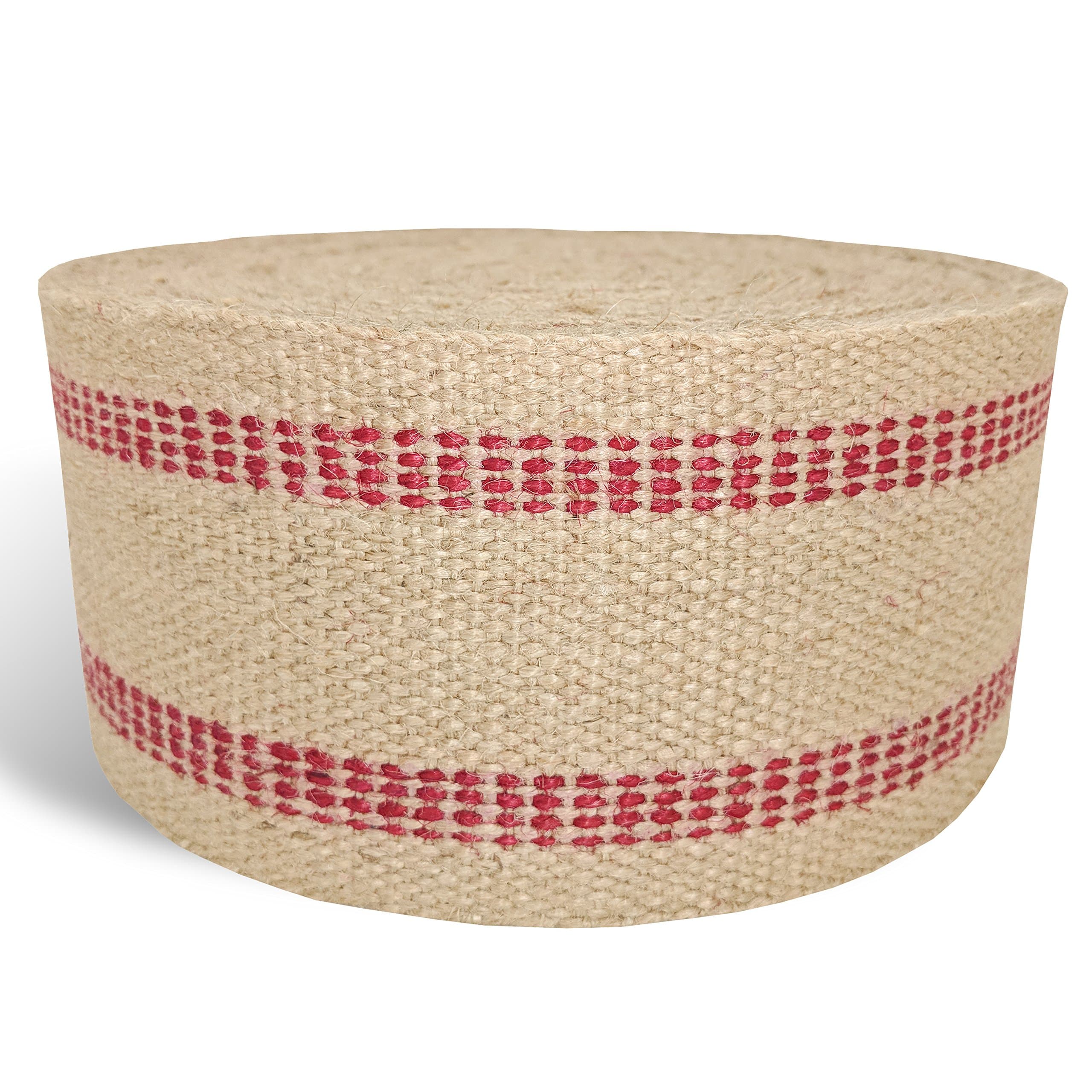 Briar Hill 3.5 Inch x 10 Yard Upholstery or Craft Jute Webbing, Natural with Red Stripes