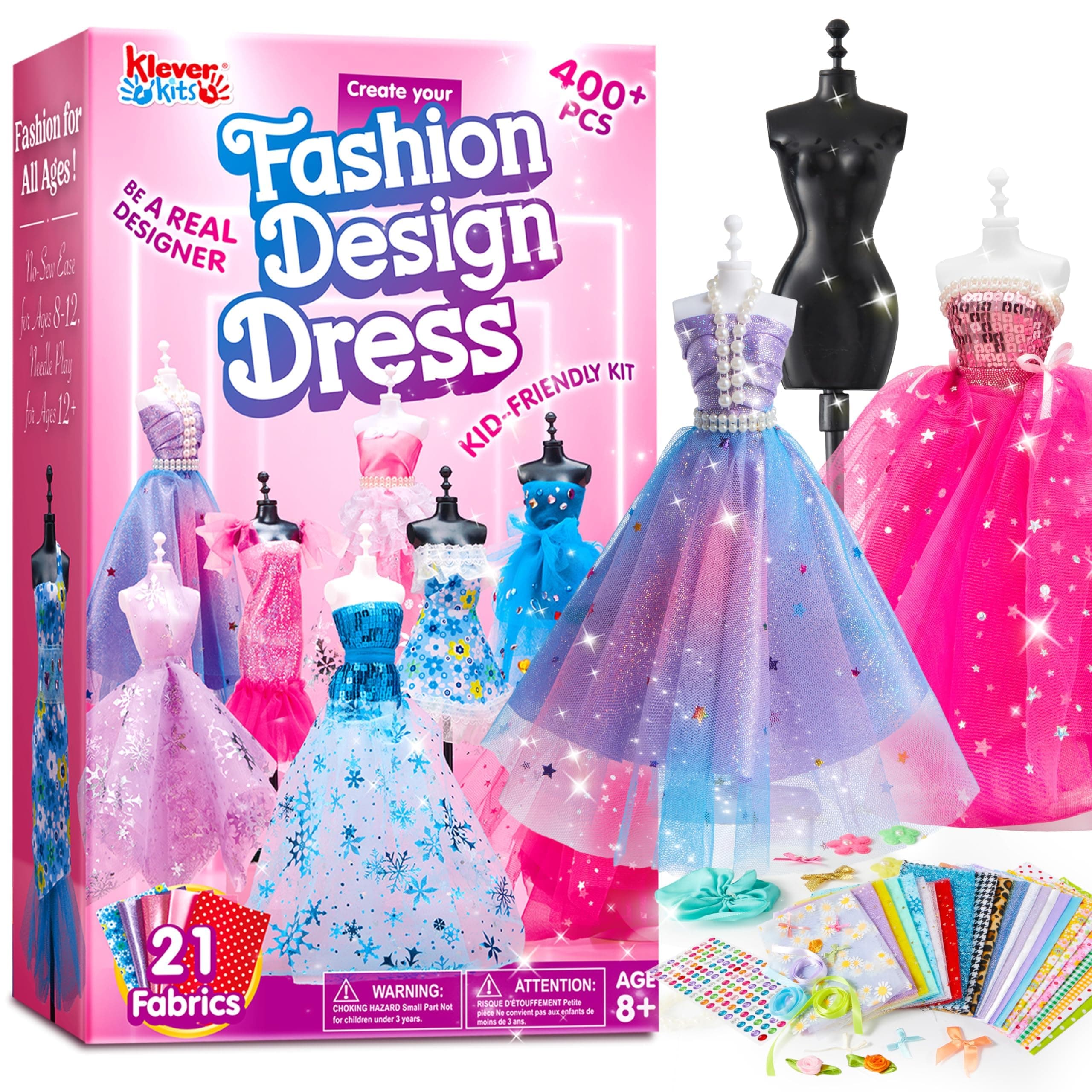 Klever Kit Fashion Designer Kits for Girls, Sewing Kit of 3 Mannequins, Creativity DIY Arts and Craft Kits Learning Toys Sewing Kits for Kids - Girls Toys for Age 8 9 10 11 12+ Years, Girls