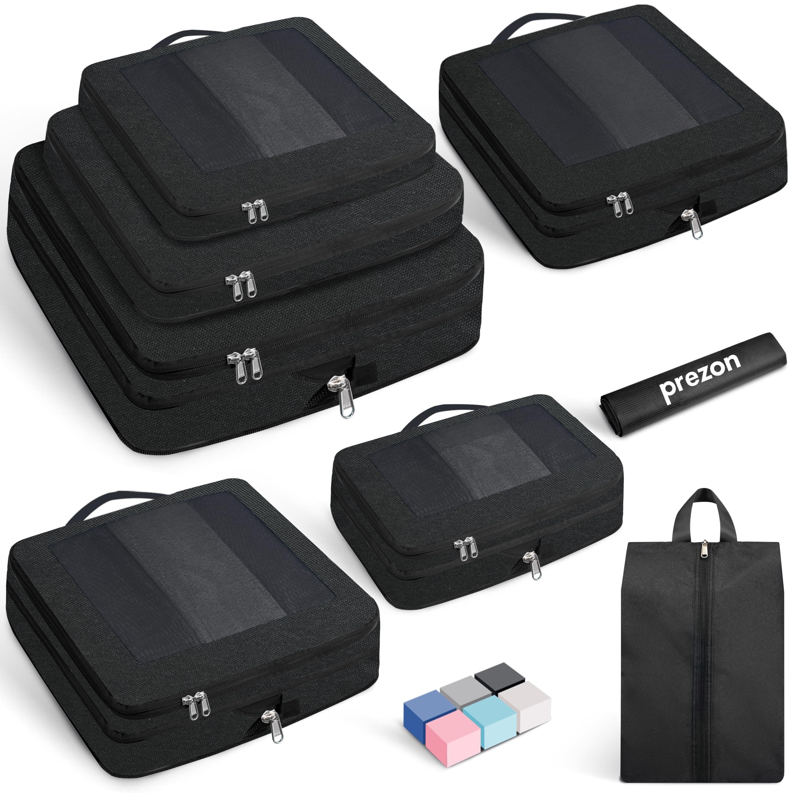 8 Set Compression Packing Cubes for Suitcases, Full Open & Visible Design, Luggage Organizer Bags Set for Carry on, Travel Essentials Travel Gifts for Women with Laundry Bag and Shoe bag