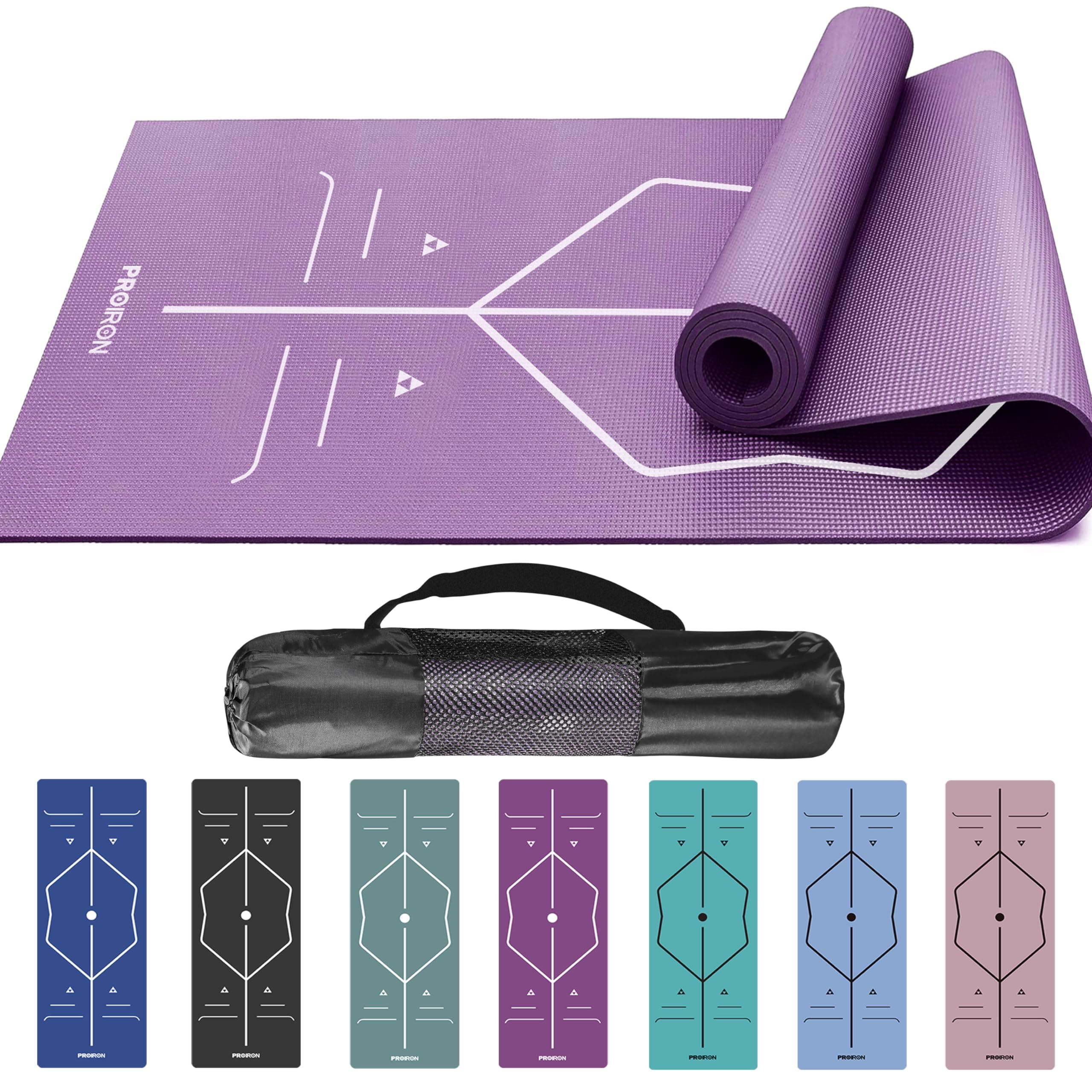 Yoga Mat with Premium Alignment - Extra Yoga Bag Included - Comfort Skin Friendly Exercise Mats Non Slip for Home Gym Workout -Macaron Colors