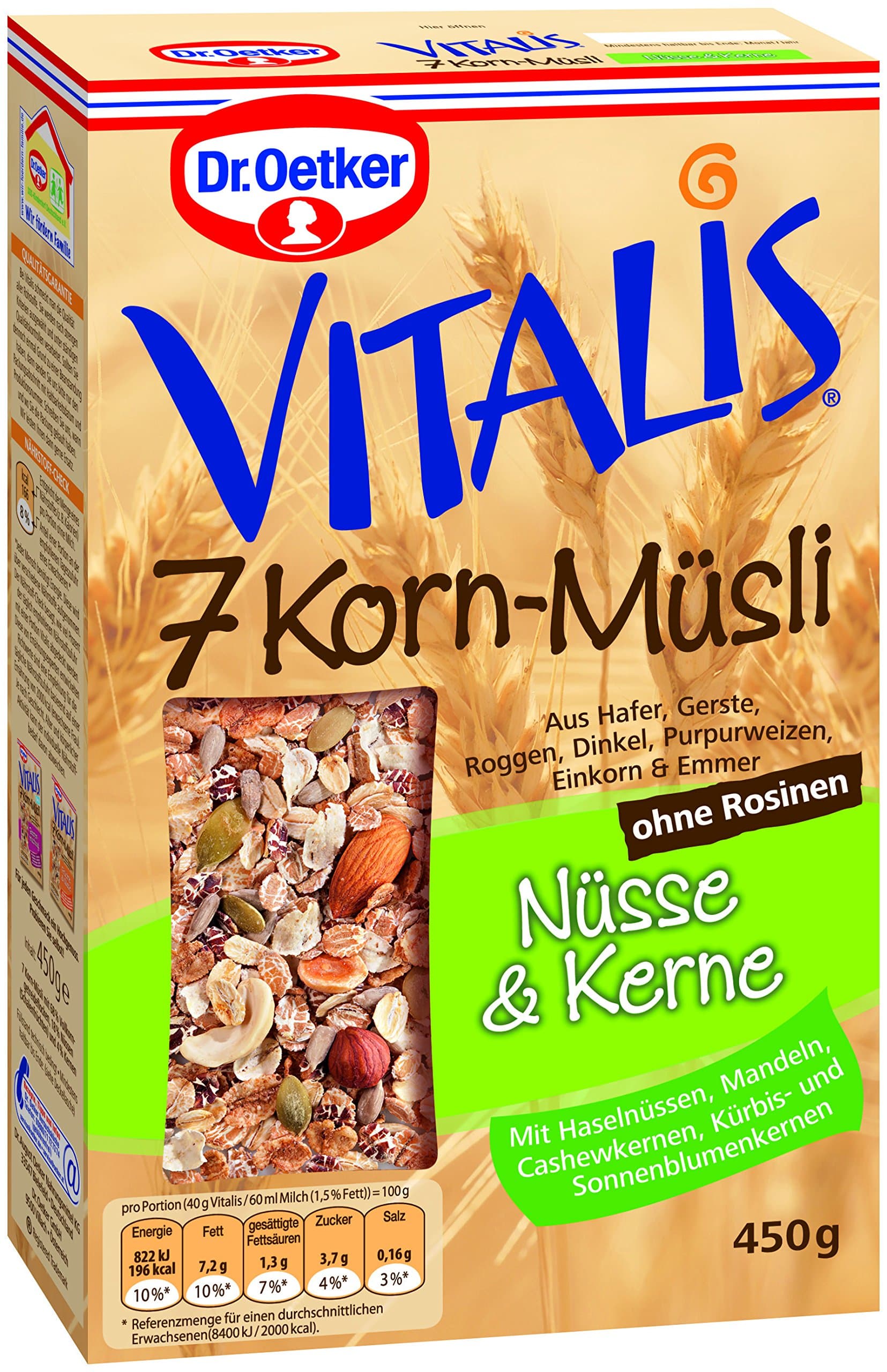 Dr. Oetker Vitalis 7 Korn-Müsli Nüsse und Ker, 4er Pack (4 x 450 g)