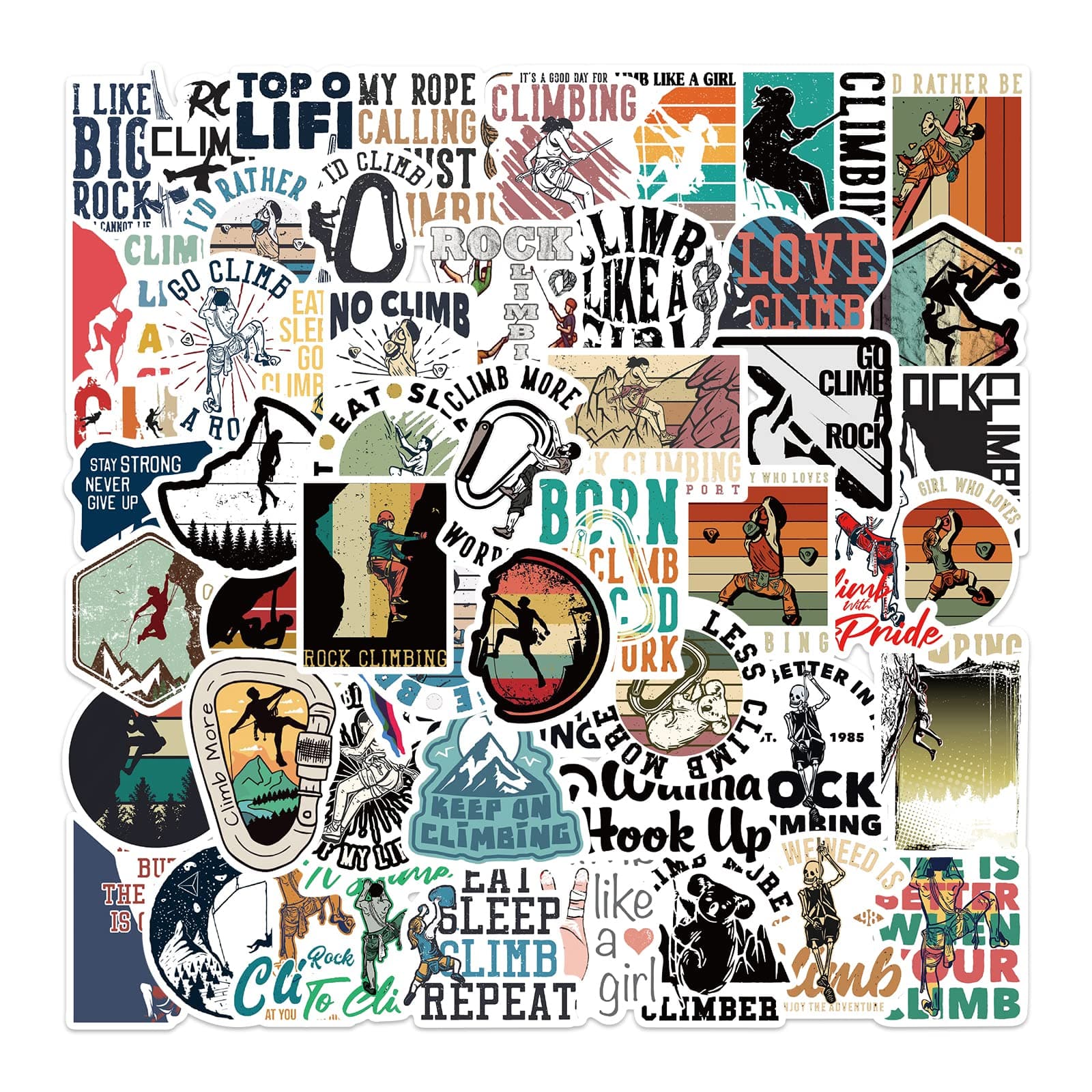 54 PCS Rock Climbing Stickers,Outdoor Extreme Sports Stickers for Water Bottles, Laptops, Suitcases,Skateboards,Car,Perfect Gifts for Climber,Adults,Teens and Kids