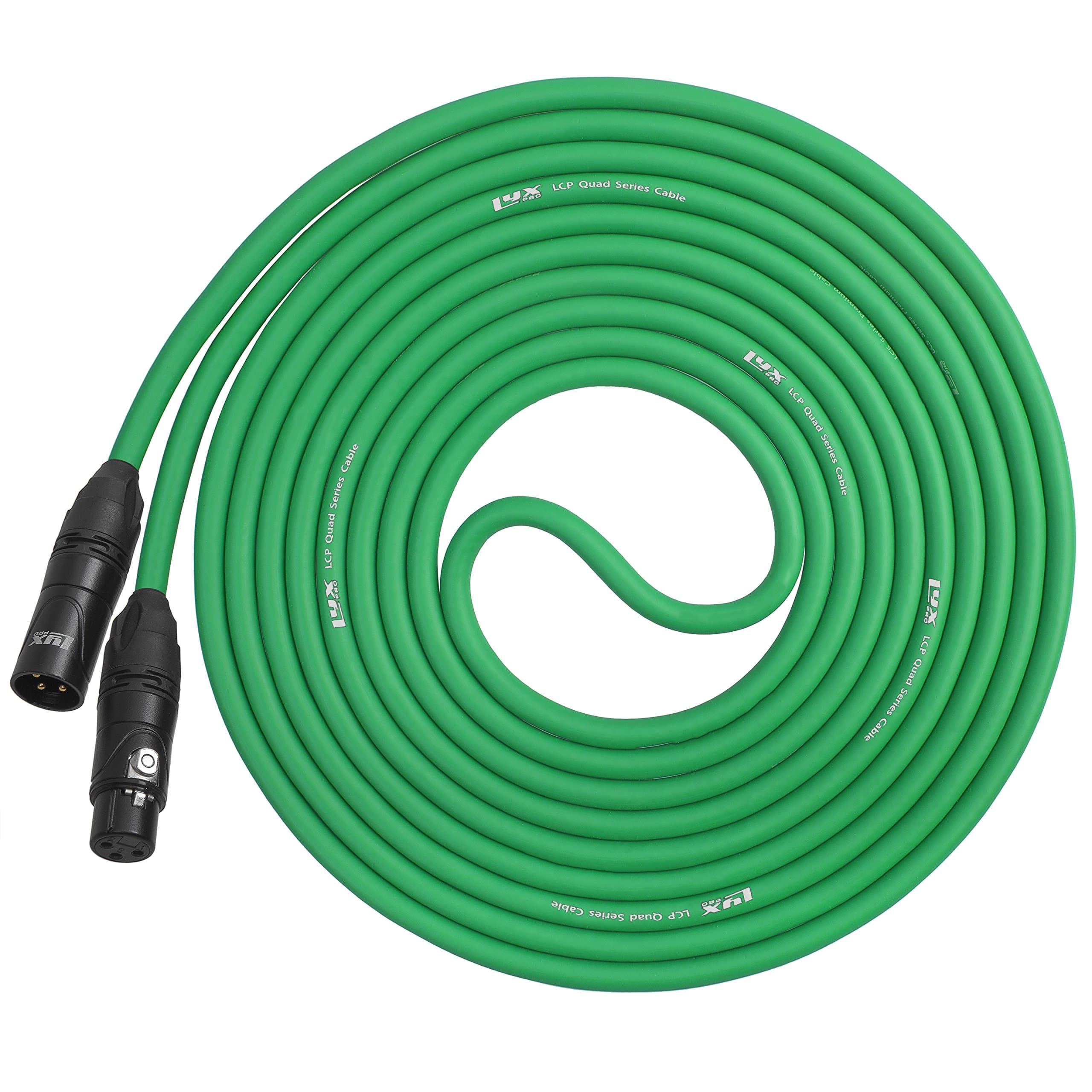 LyxPro Quad Series 50 ft XLR 4-Conductor Star Quad Balanced Microphone Cable for High End Quality and Sound Clarity, Extreme Low Noise, Green