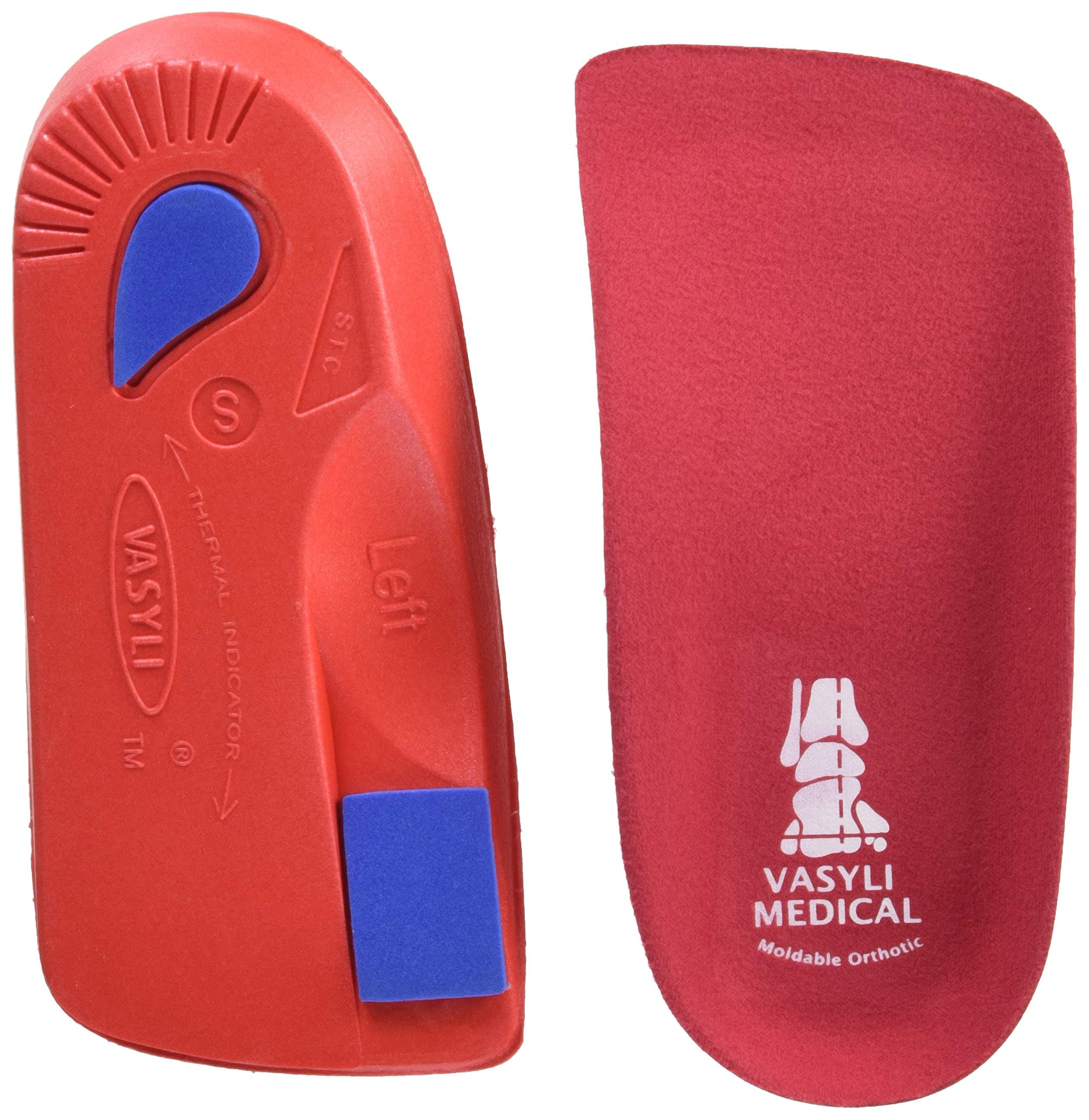 Custom 3/4 Length Insoles, Red, Small, Fast & Effective Pain Relief, Solid Biomechanical Control, Firm Density, High Performance Orthotic, Athletes, Overweight Patients, Heat Moldable