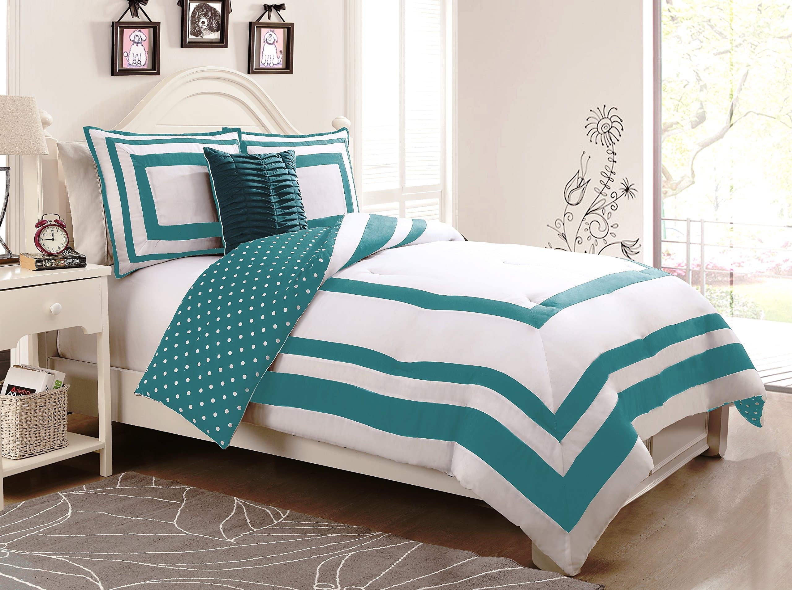 Geneva Home Fashion 3-Piece Hotel Juvenile Reversible Polka Dot Comforter Set, Twin, Turquoise