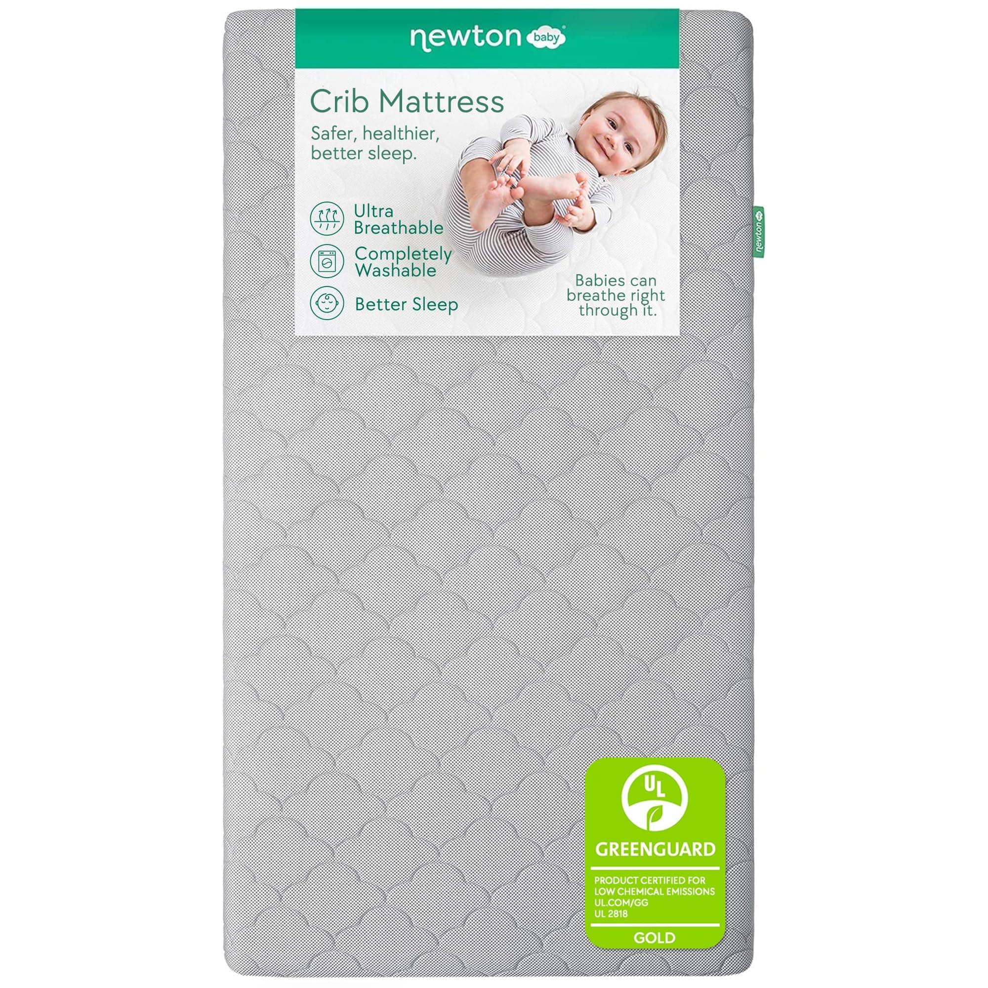 Waterproof Crib Mattress and Toddler Bed - Ultra-Breathable Proven to Reduce Suffocation Risk, Washable Core & Cover, All-Stages, Infant to Toddler, Deluxe 5.5" Thick - Grey