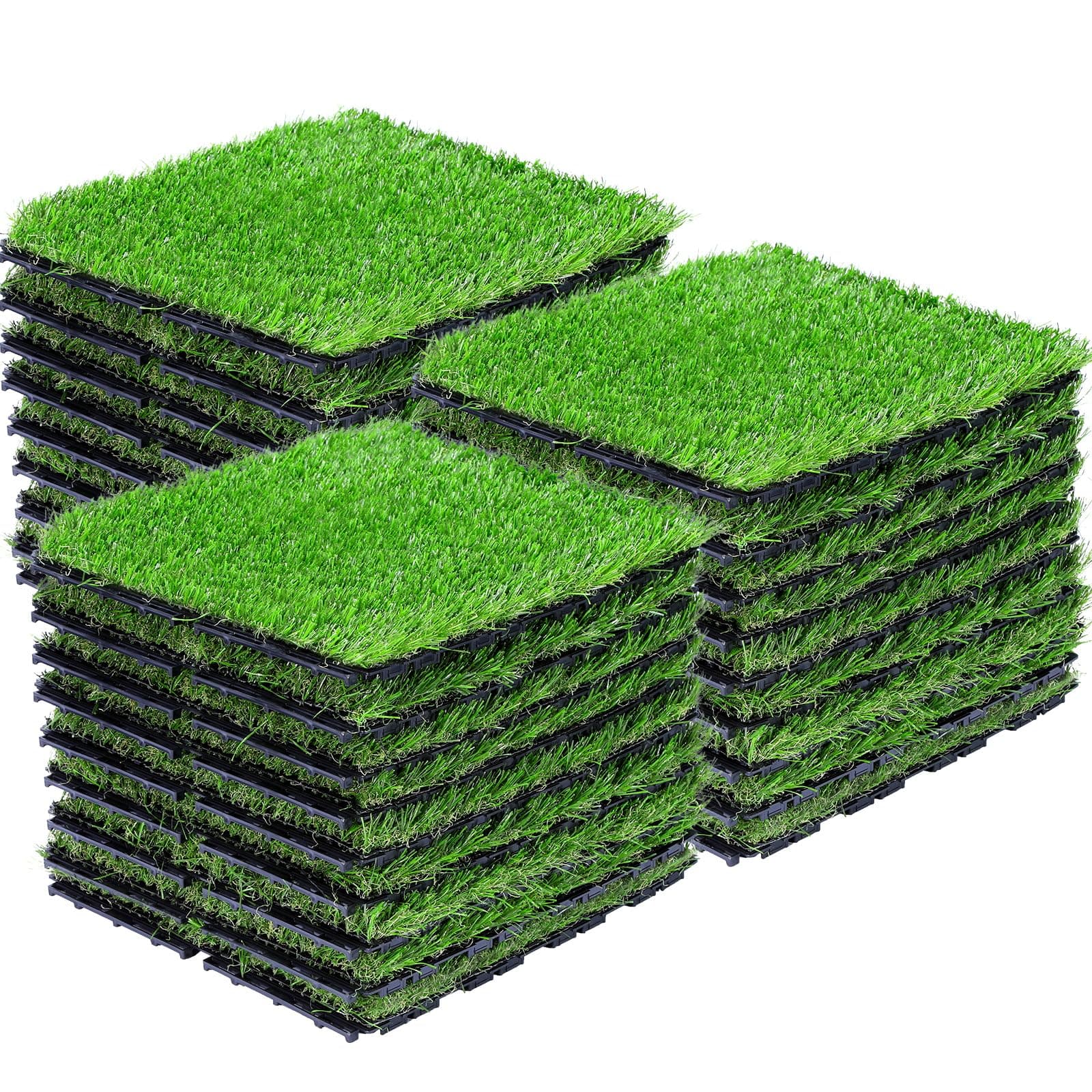 Artificial Grass Tiles Interlocking Turf Squares Deck 27 Pack -12"x12" Indoor Outdoor Faux Grass Rug with Drainage Holes-Fake Grass Tiles Self-draining for Garden Lawn Landscape Balcony Decoration