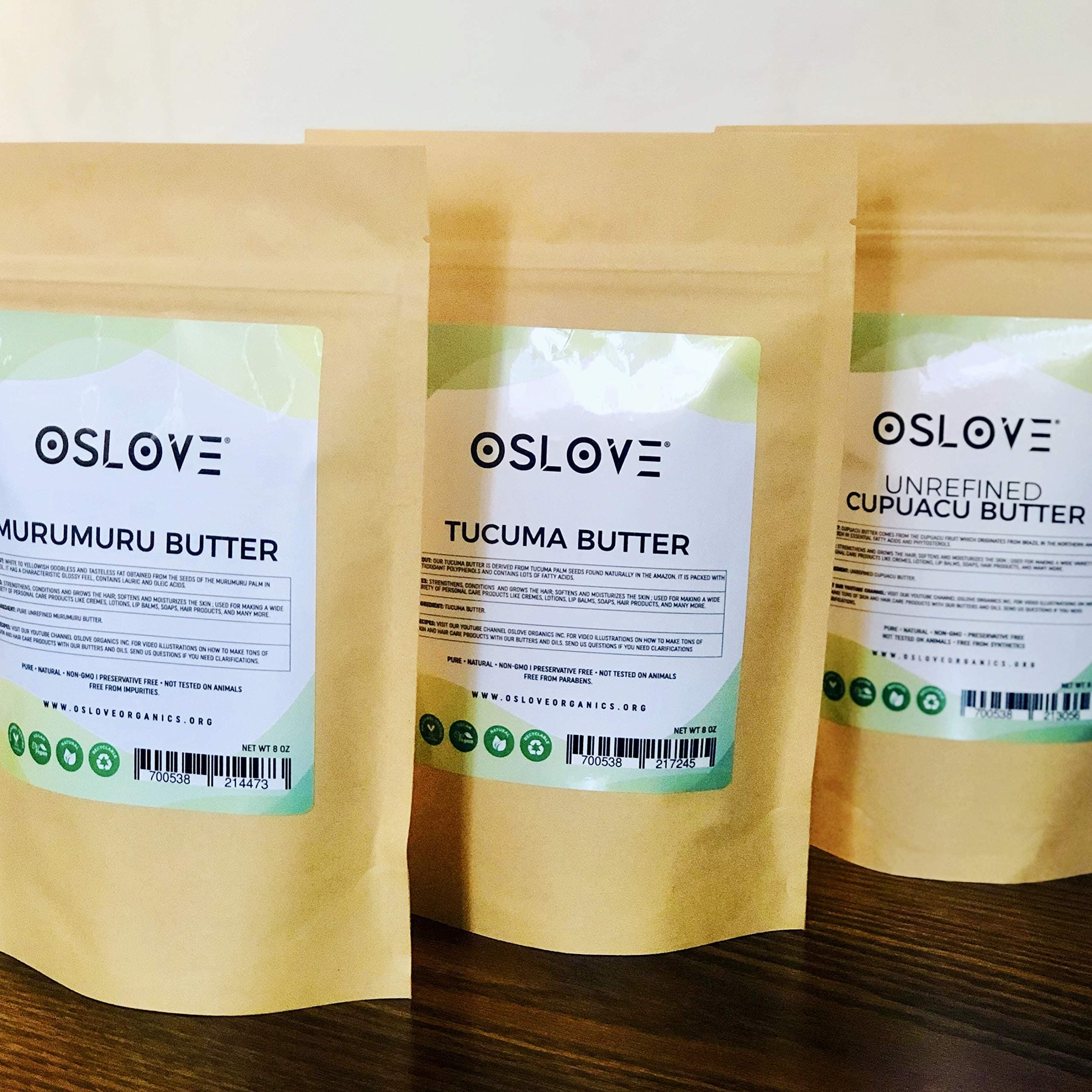 Cupuacu, Murumuru, Tucuma Butter Set by Oslove Organics- Amazing Amazon Rainforest Butters 8oz sizes each