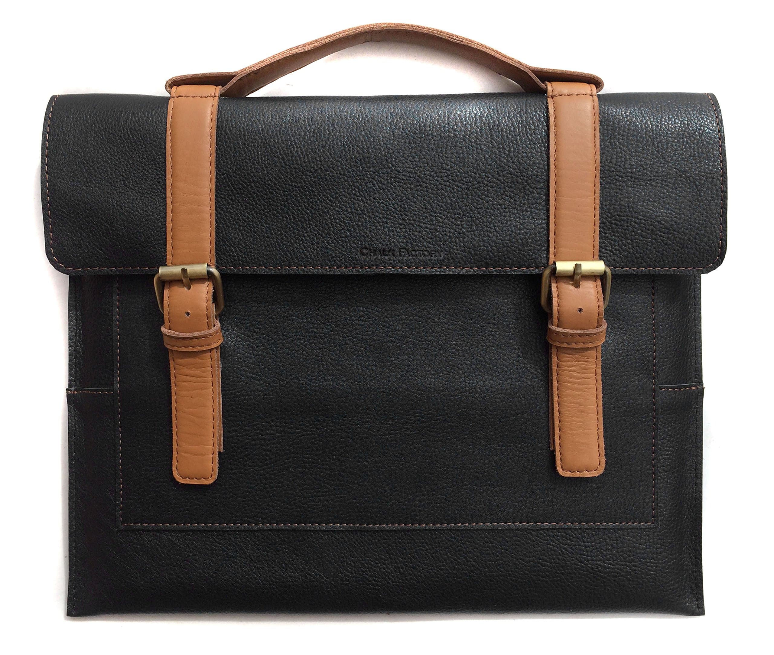 Chalk Factory Black Genuine Leather Sleeve cum Bag for HP 250 G3 L1D88P 15.6-inch Laptop