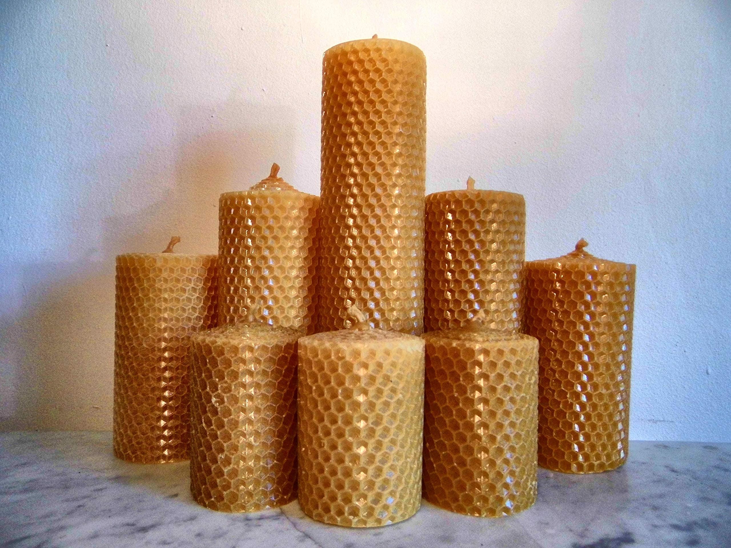 Beeswax Pillar Candle Gift Set - 8 Beautiful Individual Handmade Candles