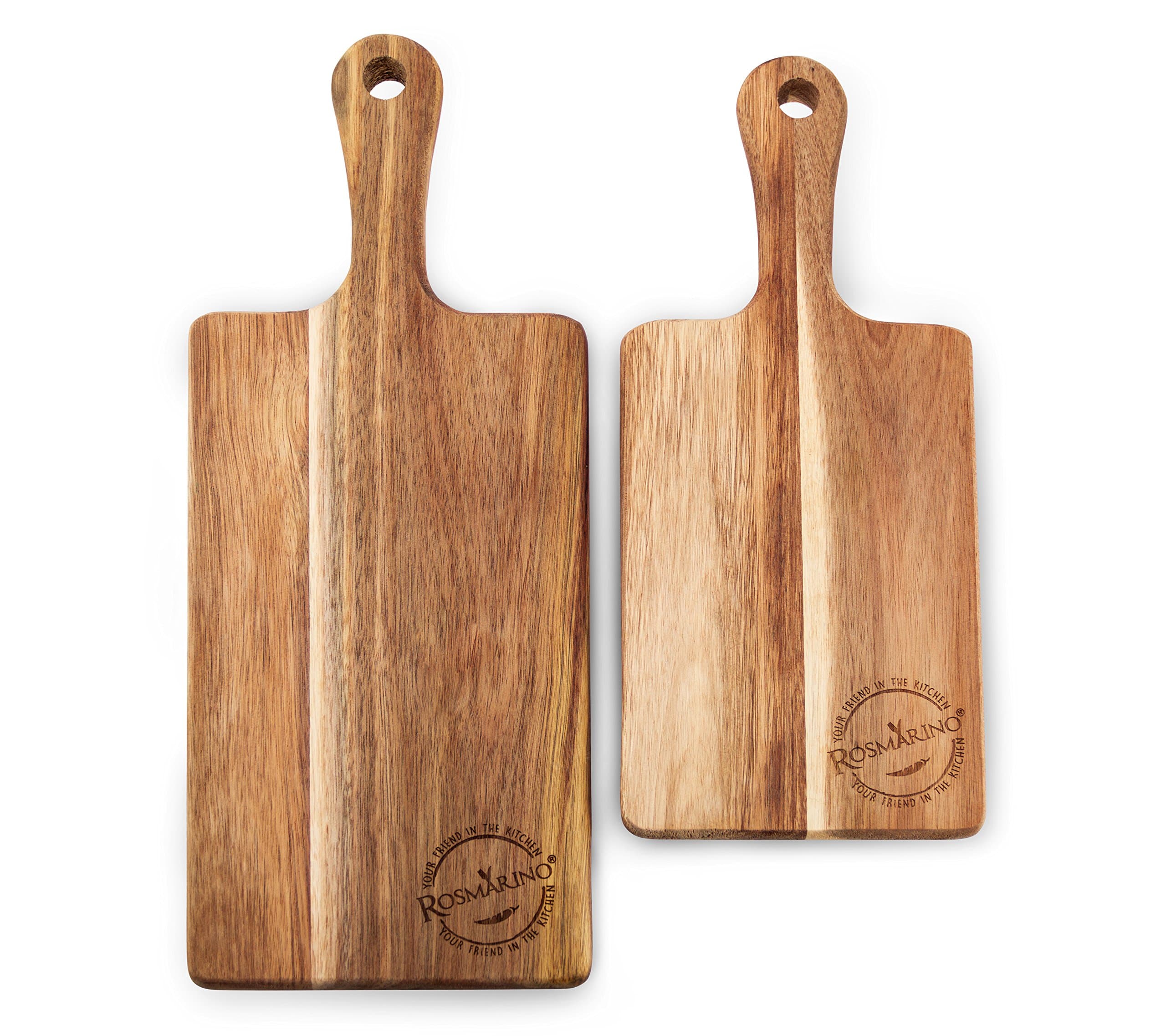 Rosmarino Set of Wooden Chopping Boards - Bread Board 38x16x2cm (15x5x1") & Large Chopping Board 45x18x2cm (18x7x1") from Premium Accacia Wood