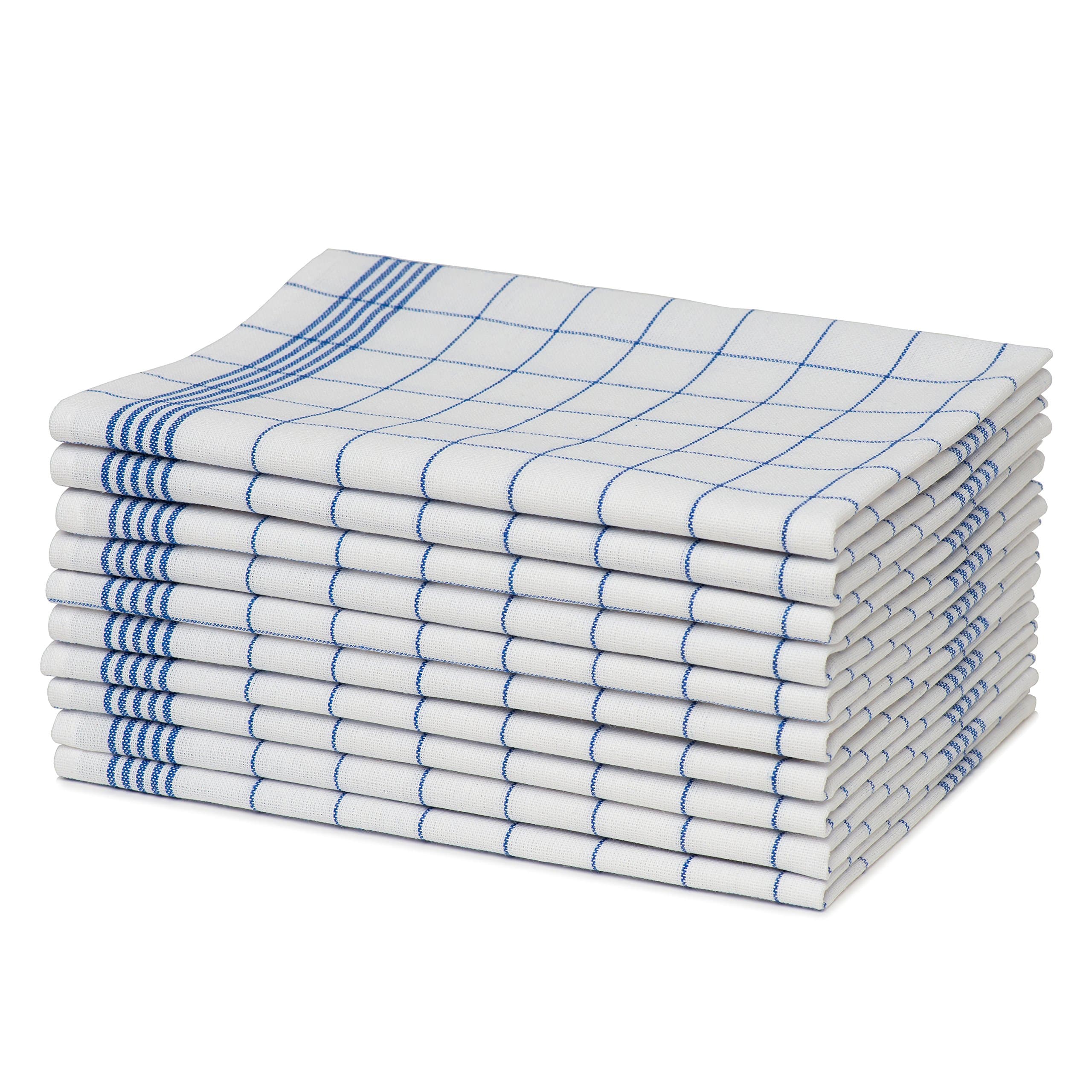 elb finesse ® Set of 10 Tea Towels / 100% Cotton Kitchen Tea Towels Blue and White, Checked, 50 x 70 cm (blau)