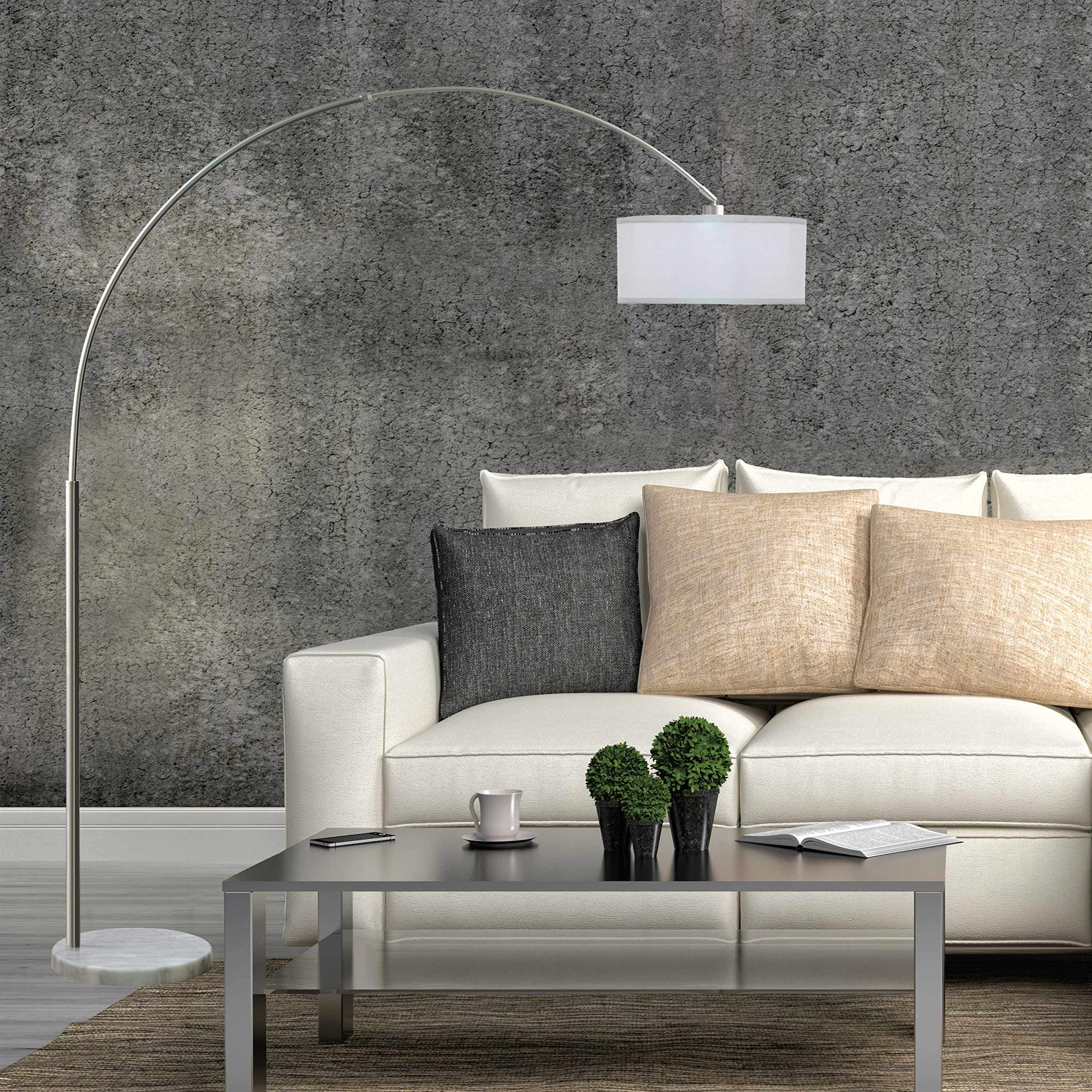 6938-WH Sophia Adjustable 81-Inch Arc Floor Lamp Shade and White Marble Base