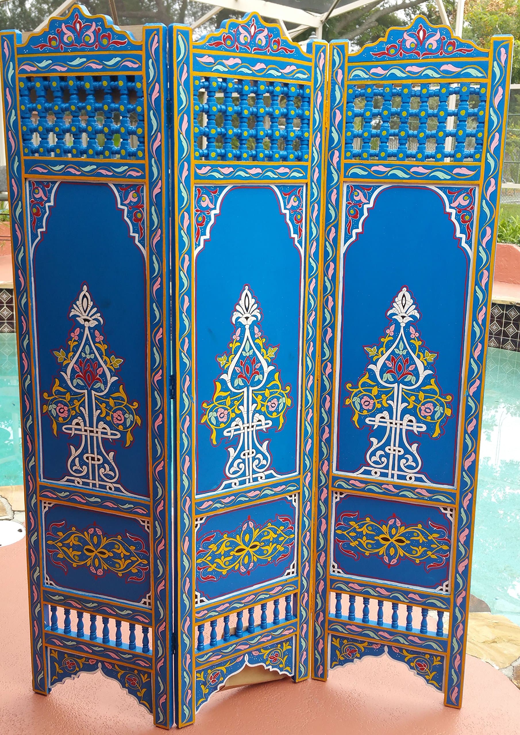Bleu Moroccan Room Wood Divider Screen Partition Panel Wall Separated Separation
