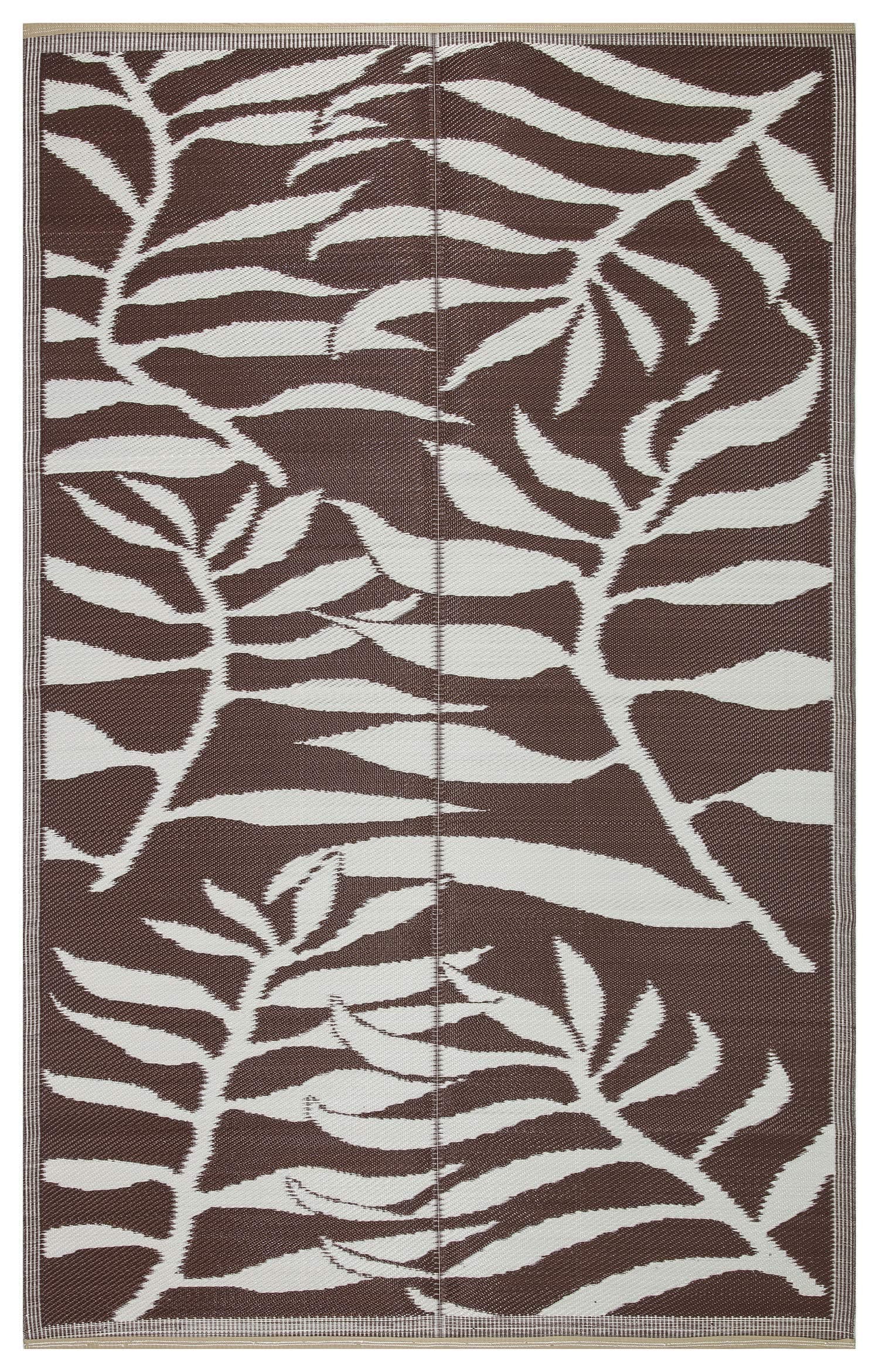 Lightweight Indoor Outdoor Reversible Plastic Area Rug - 5'9" x 8'9" Leaf Pattern - Brown/White