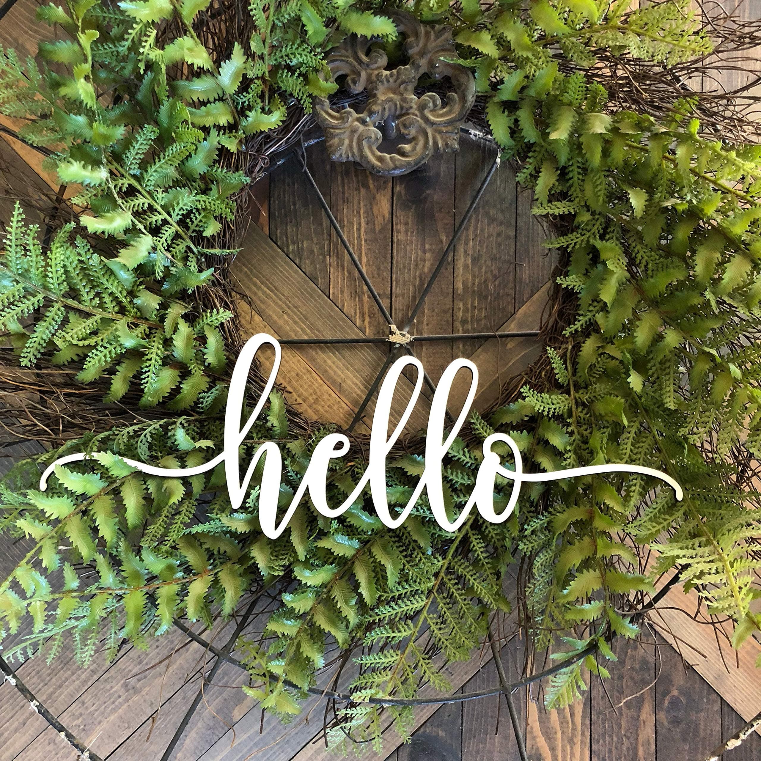 CPWood Mini Hello Wood Word Cutout Wreath Decor Hello Sign White Hello Laser Cutout