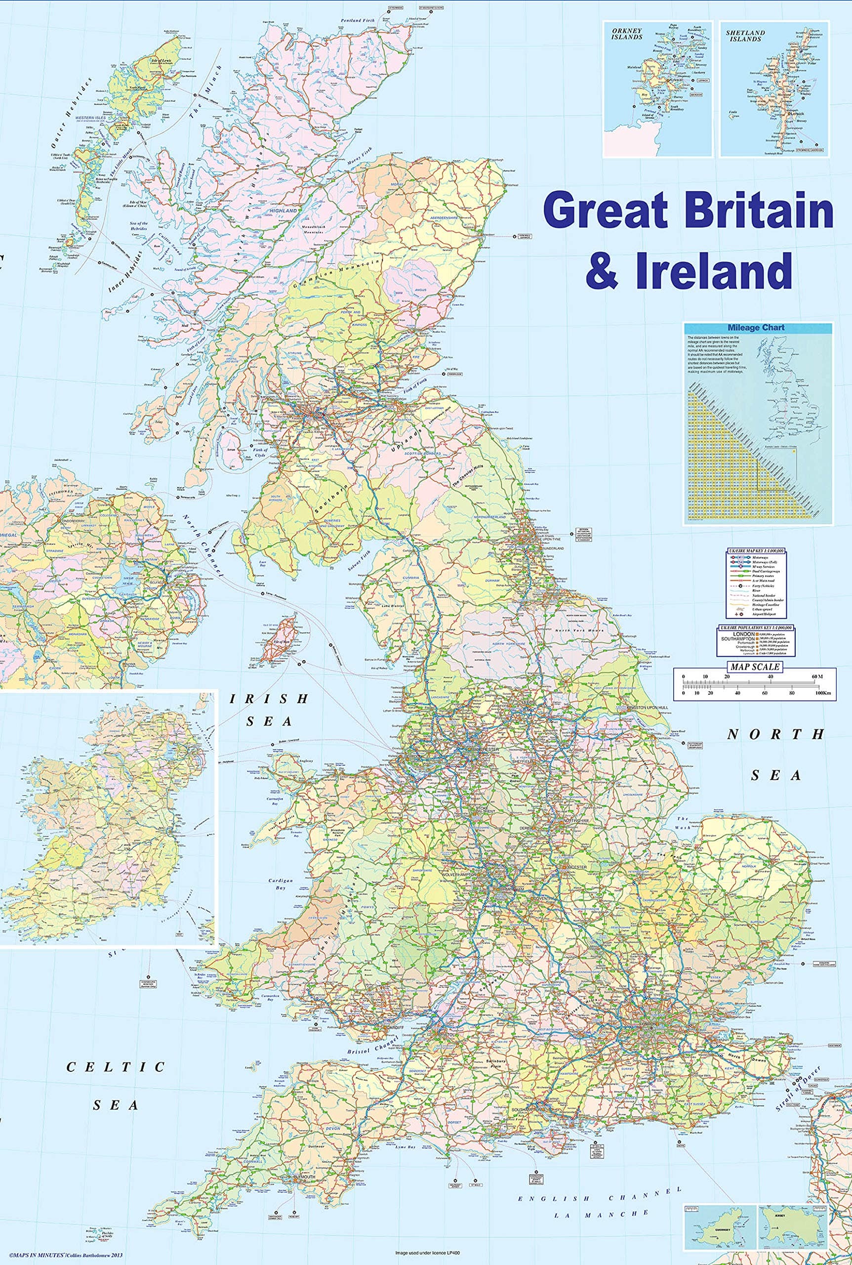 Laminated Posters HUGE LAMINATED/ENCAPSULATED Map Of The UK British Isles GB Road Map POSTER Measures 36 x 24 inches (91.5 x 61 cm)