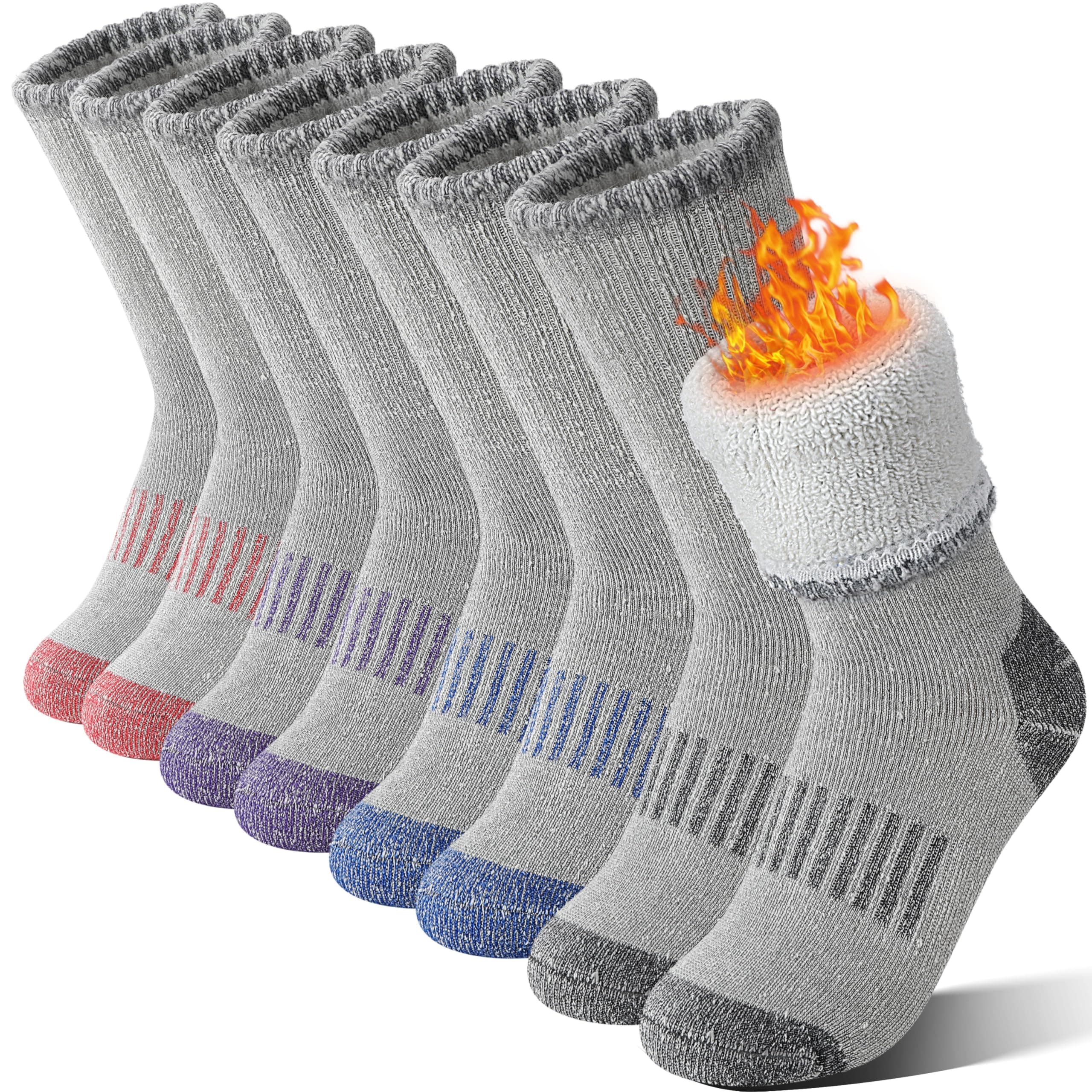 Sandsuced Kids Merino Wool Thermal Walking Socks Girls Boys Teen Winter Cosy Hiking Warm Thick Cushion Boot Socks 4 Pairs