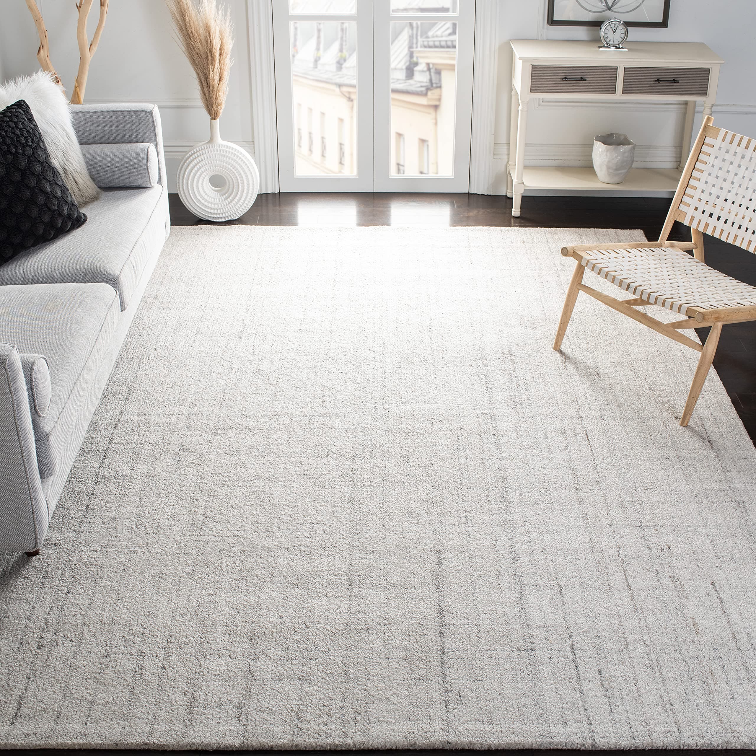 SAFAVIEH Abstract Collection Area Rug - 9' x 12', Light Grey, Handmade Wool & Viscose, Ideal for High Traffic Areas in Living Room, Bedroom (ABT141E)