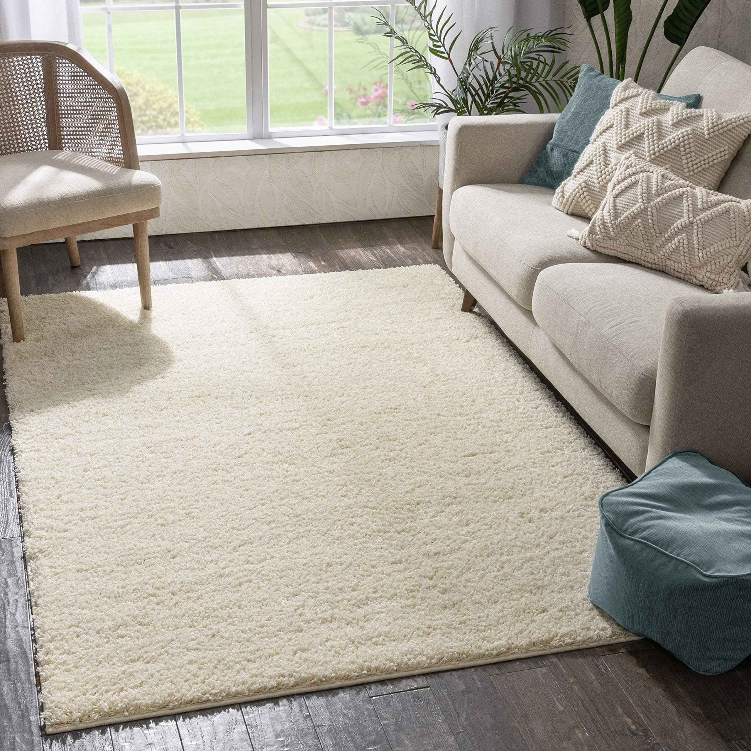 ruglots.com Solid Retro Modern Ivory Off-White Shag 3x5 (3'3'' x 5'3'') Area Rug Plain Plush Easy Care Thick Soft Plush Living Room Kids Bedroom