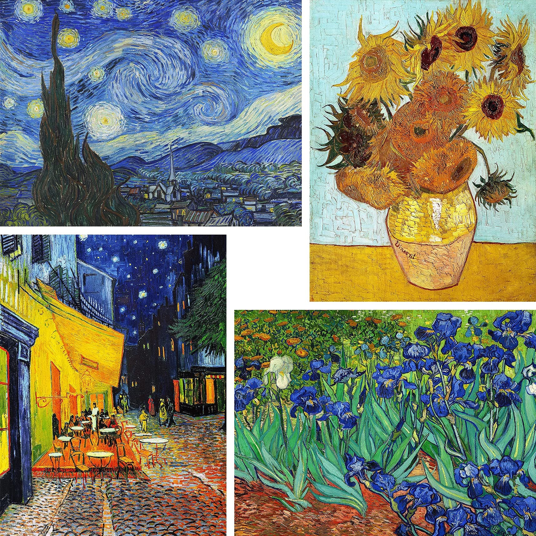 VeGuude Diamond Painting Kits for Adults, 4 Pack Van Gogh Starry Night Diamond Art Kits, 5D Full Drill DIY Crafts for Adults Home Wall Decor Sunflower Irises Café Terrace at Night [12x16in]