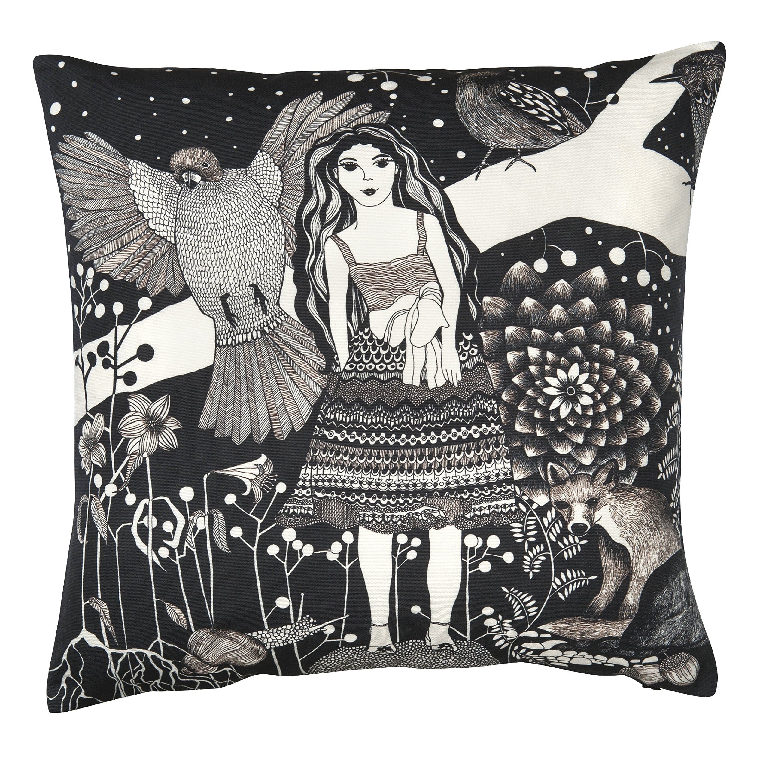 Nadja Wedin Design The Girl And The Fox – Cushion Cover Cotton 48 x 48 cm, Black/White