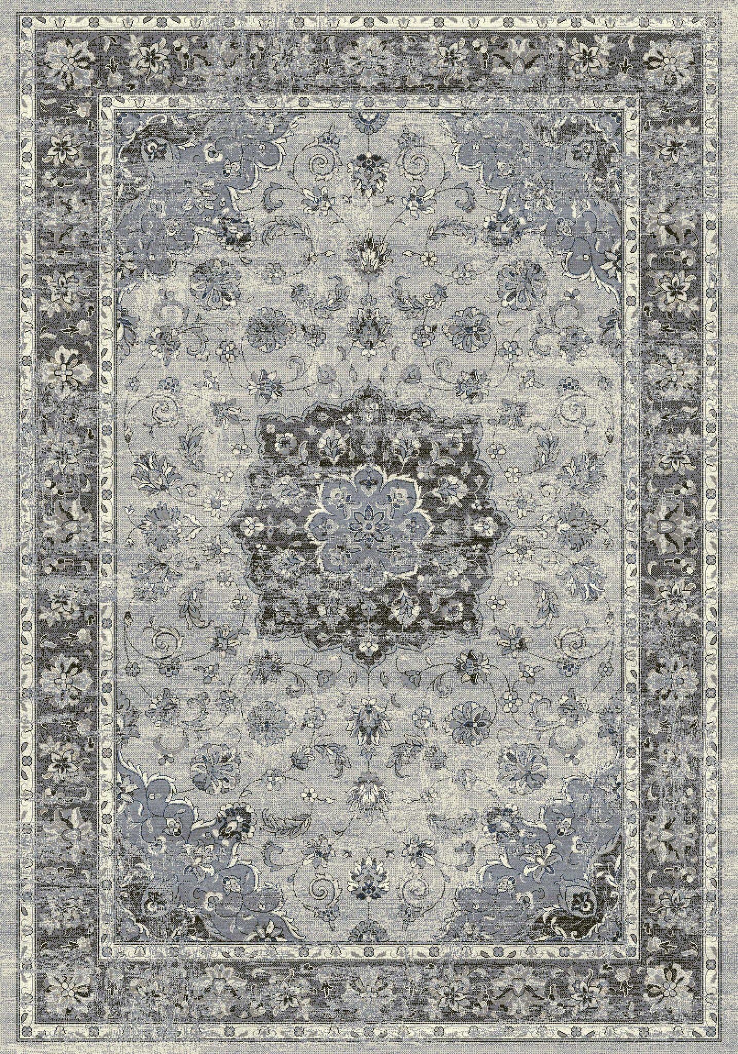 Dynamic Rugs Ancient Garden Collection Runner Rug, 2'2" x 7'7", Silver/Blue