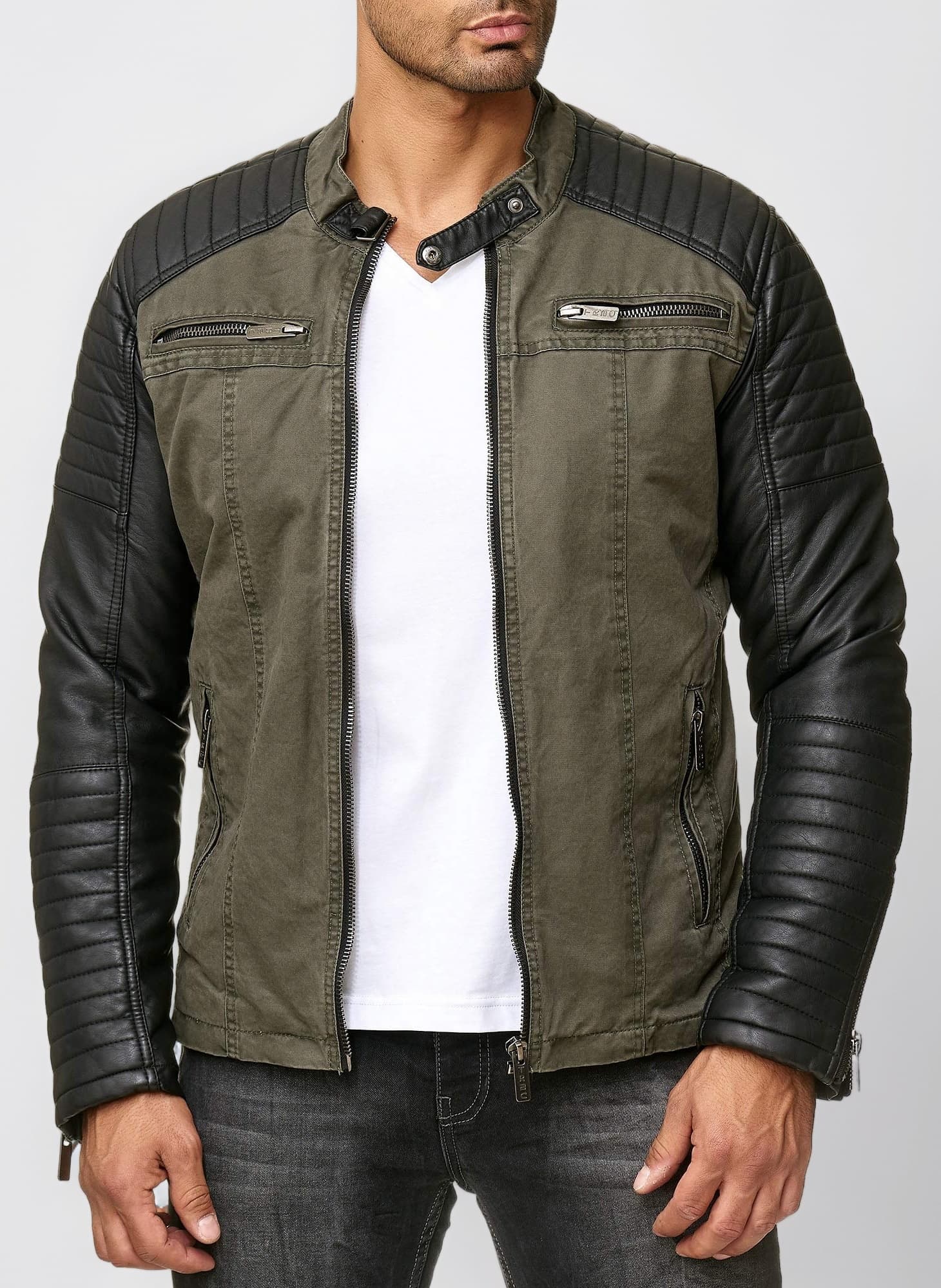 RED BRIDGE Men's Jacket Slim-Fit Casual Faux Leather Cotton Biker Modern Coats