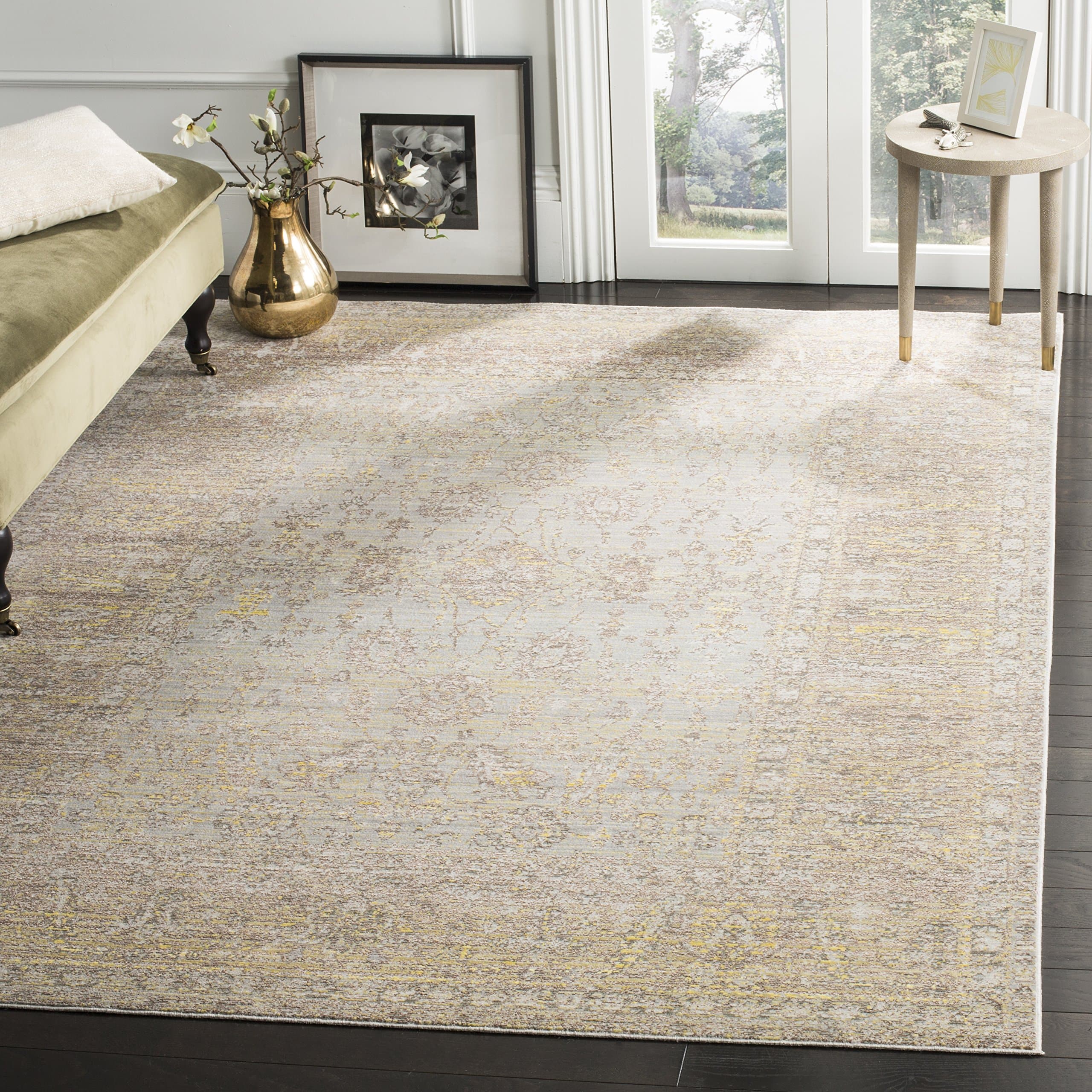 Safavieh Valencia Collection VAL123C Grey and Multi Vintage Distressed Silky Polyester Area Rug (3' x 5')