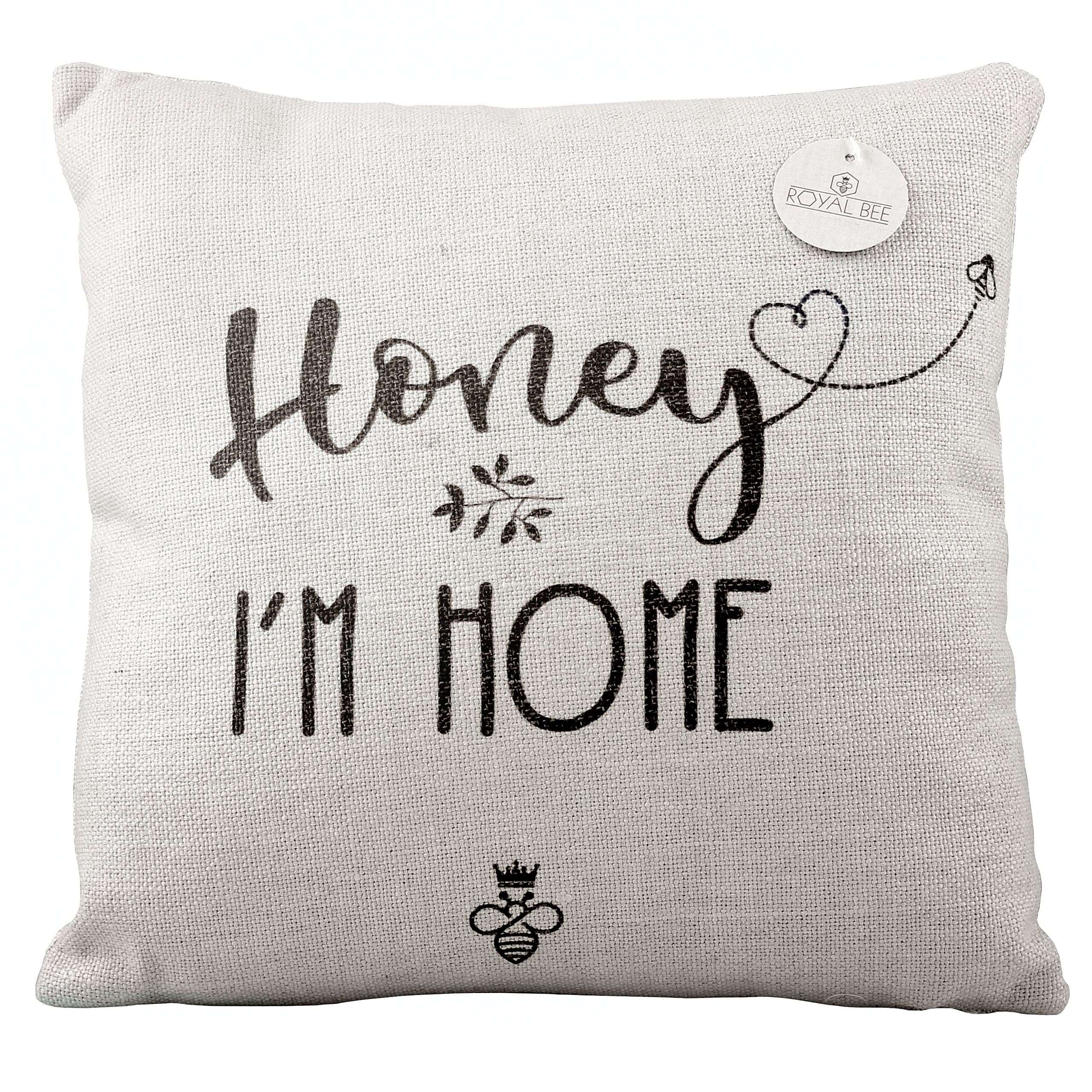 Honey I’m Home Throw Pillow, For the Three Sweetest Words in English, 80% Polyester & 20% Linen Cover, 100% Polyester Insert, Machine Washable