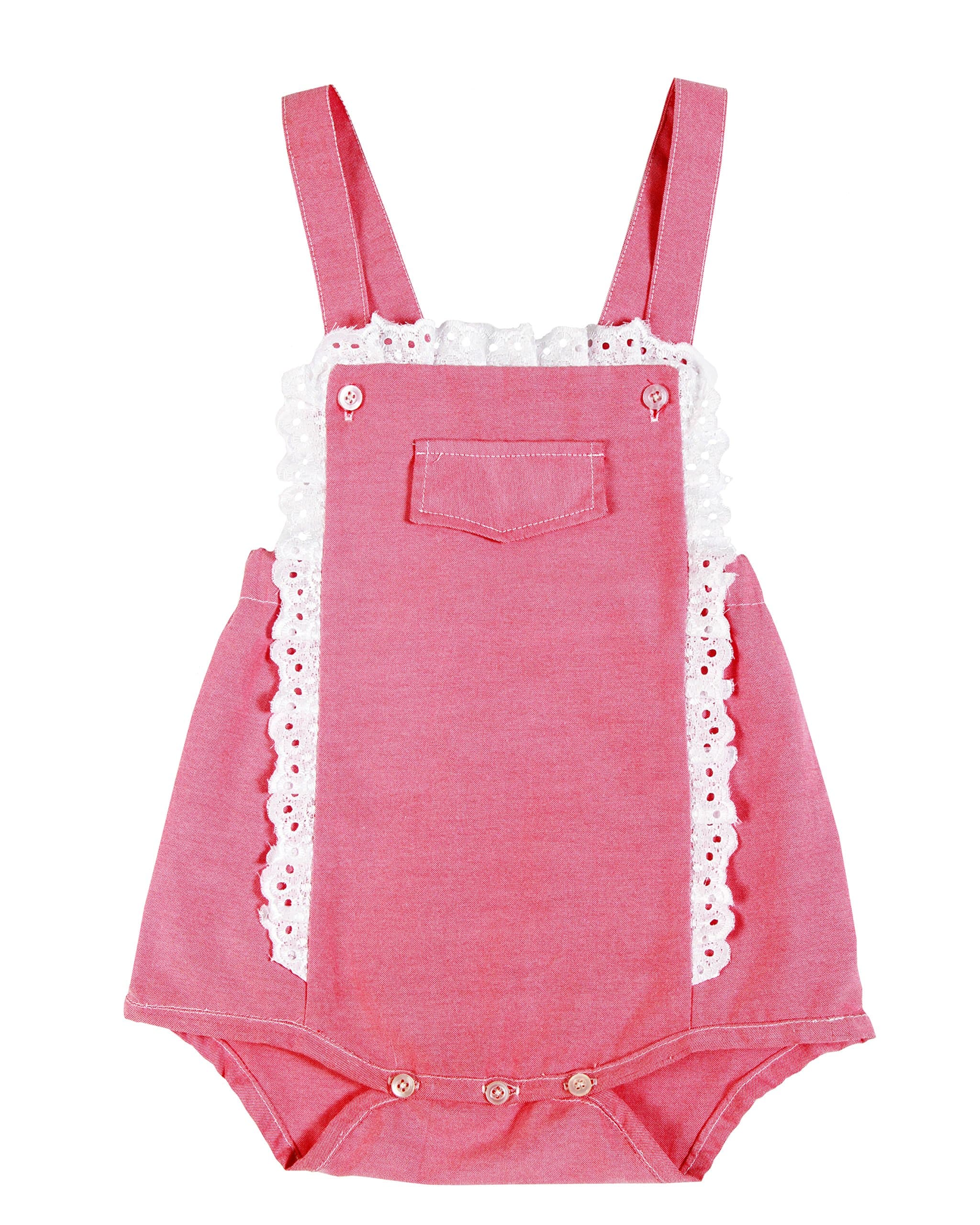 Baby Girl One-Piece Cotton Smocking Romper with Lace
