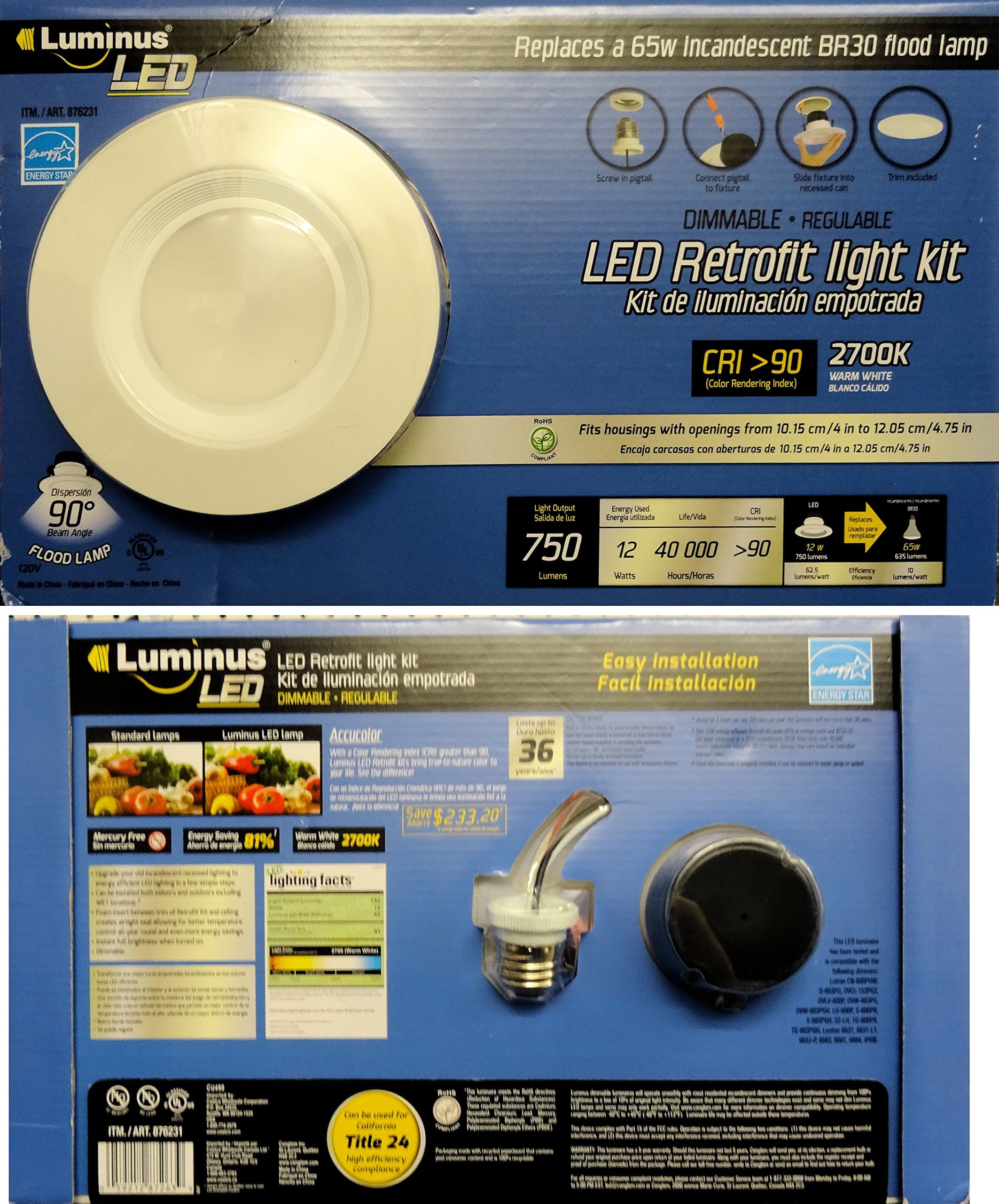 Luminus LED Retrofit Light Kit 750 Lumens 65 Watt Replacement 12 Watts