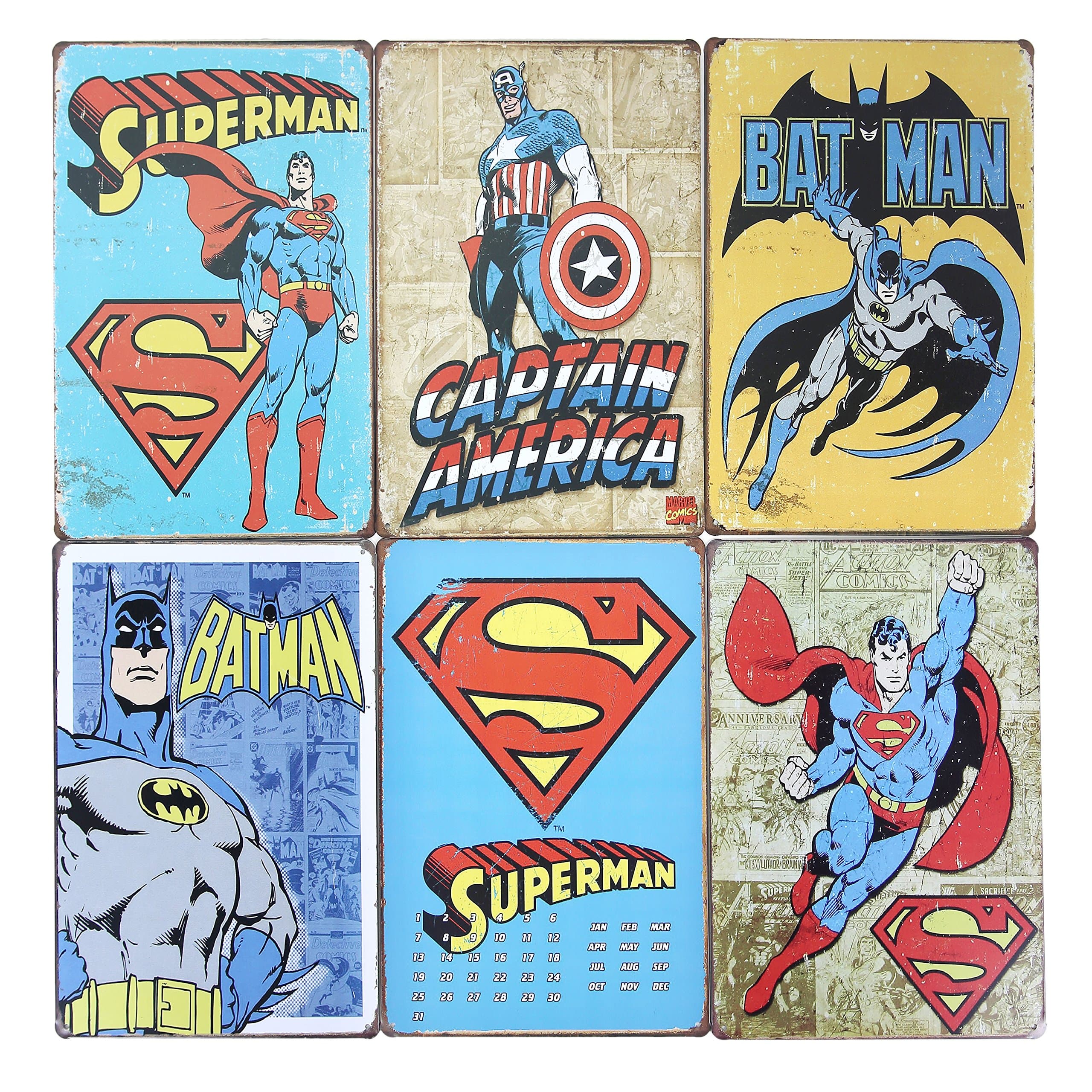 Superman Batman american captain Retro Vintage Tin Sign 12" X 8"-6pcs