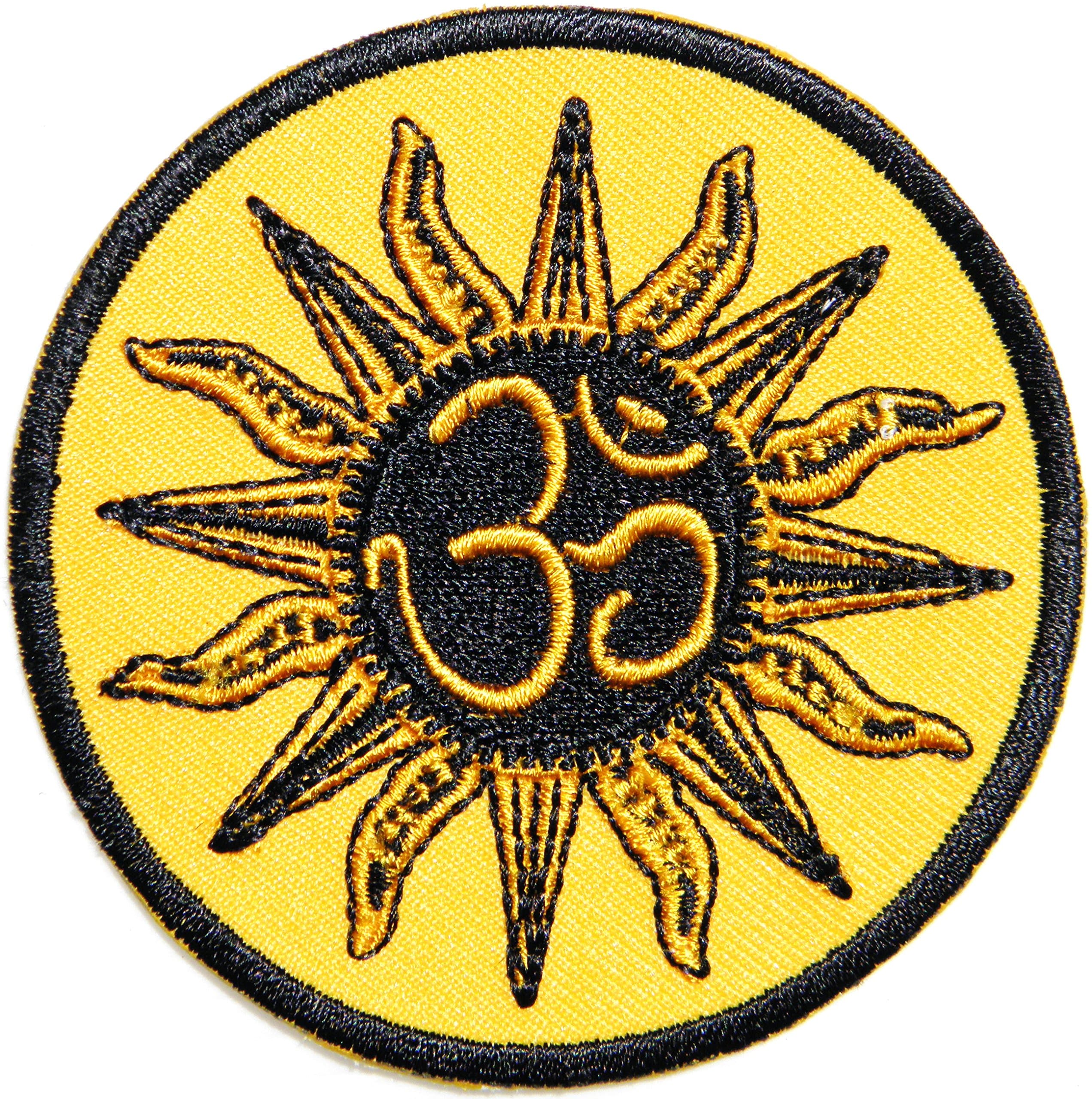Sun Aum Om Ohm Hindu Yoga Indian Lucky Logo Sign Hippie Retro Biker Jacket T-shirt Vest Patch Sew Iron on Embroidered Badge Custom