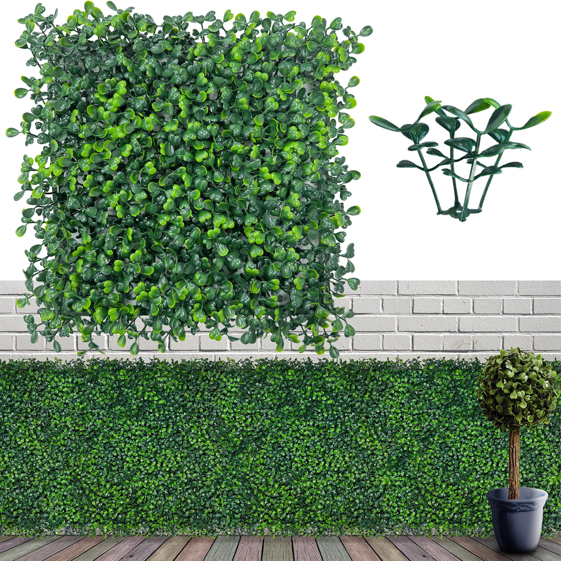 Artificial Grass Wall Panel Backdrop, 10“ by 10” 12P (8.4 sqft) UV-Anti Greenery Faux Boxwood Panels for Indoor Outdoor Green Plant Wall Decor & Ivy Fence Covering Privacy
