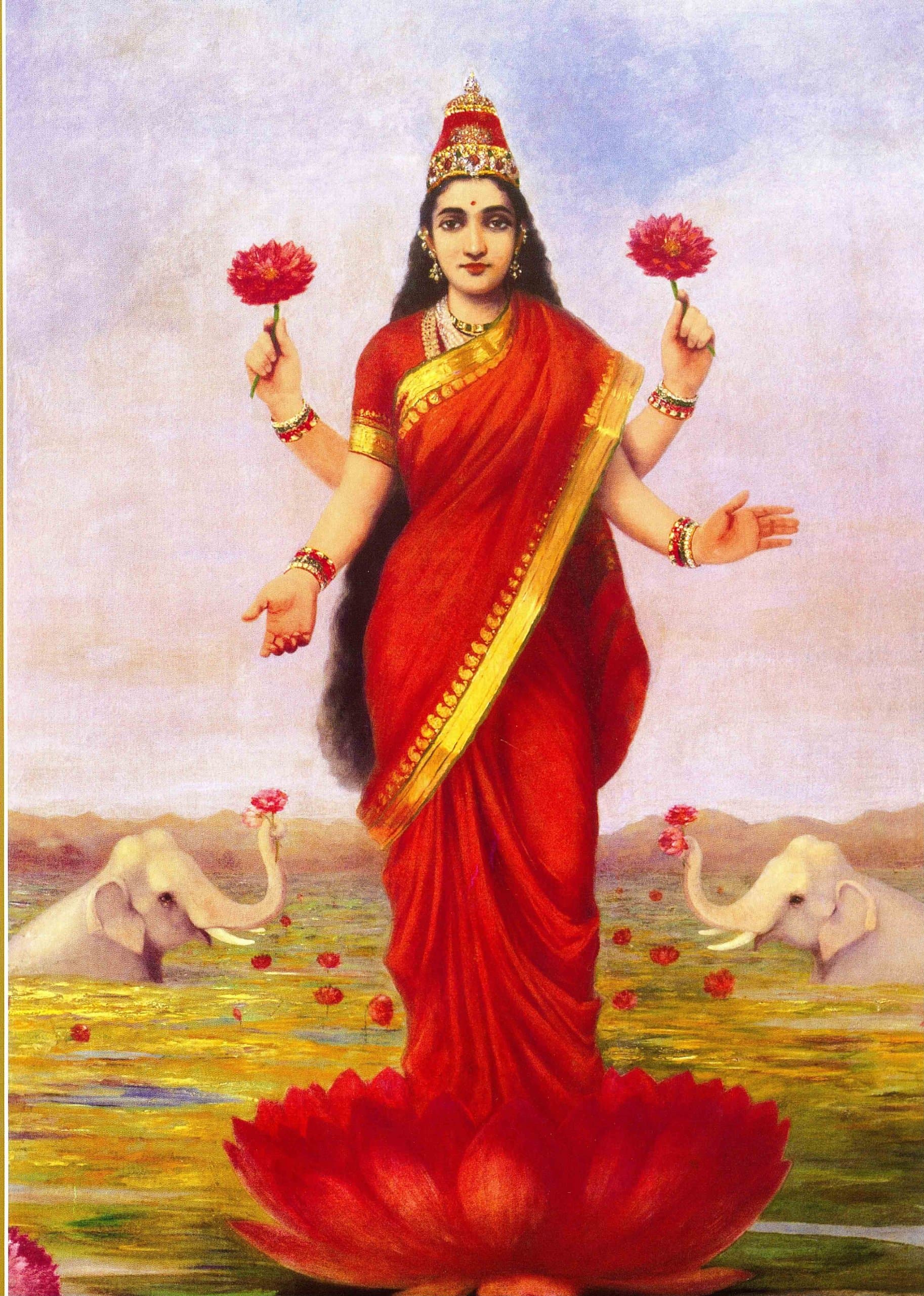 Goddess Lakshmi(Unframed Canvas Prints) -Raja Ravi Varma Paintings-24"X16"