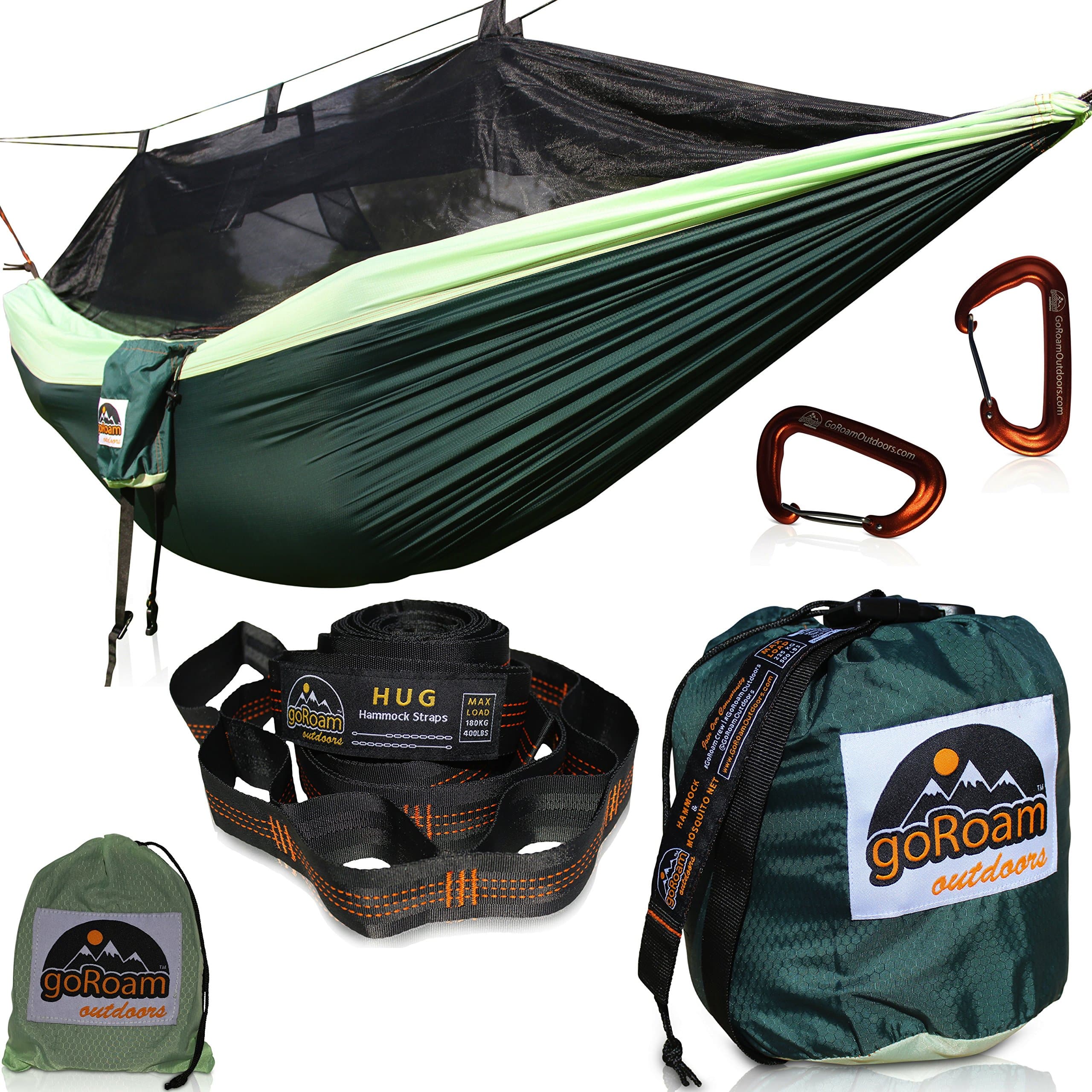 goRoam Outdoors Camping Hammock with Mosquito Net | Pro Upgrade Hex Ripstop Nylon - 10ft Loop Tree Straps & Wiregate Carabiners. Premium Quality & Lightweight - Bug Free Hiking, Backpacking & Travel