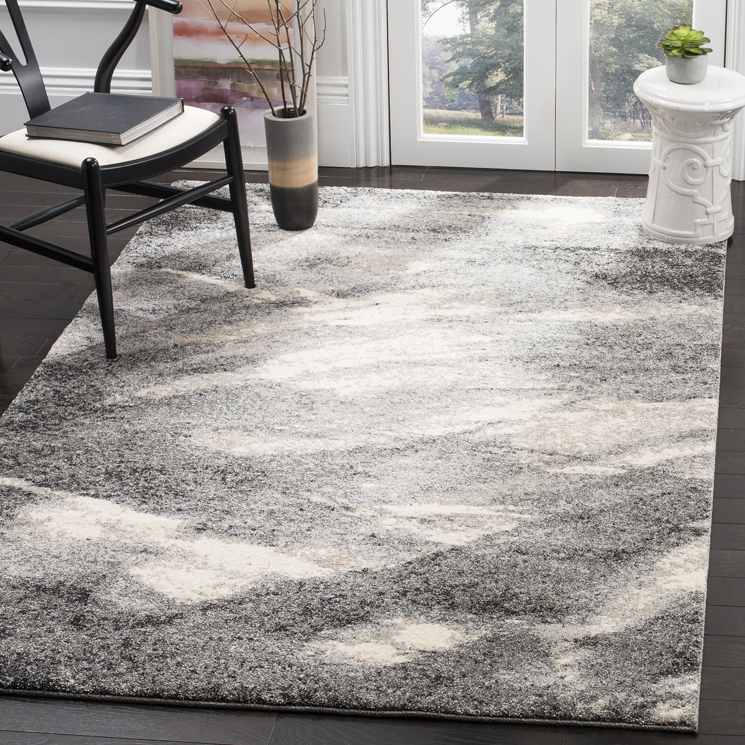 SafaviehRetro Collection 3' x 5' Grey/Ivory RET2891 Modern Abstract Non-Shedding Living Room Bedroom Accent Rug