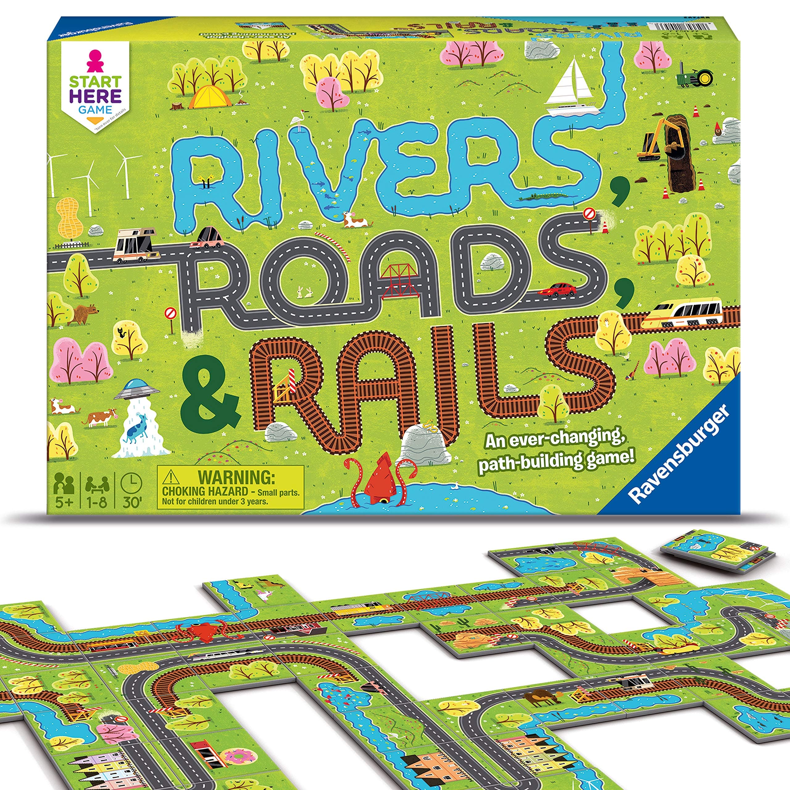 Ravensburger Rivers, Roads And Rails - Innovative Matching Game for Kids | Encourages Strategic Thinking | Award-Winning Design | Perfect
