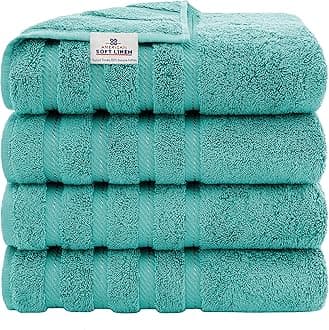 American Soft LinenLuxury 4 Piece Bath Towel Set, 100% Cotton Turkish Bath Towels for Bathroom, 27x54 in Large Bathroom Shower Towels, Turquoise Blue Towels