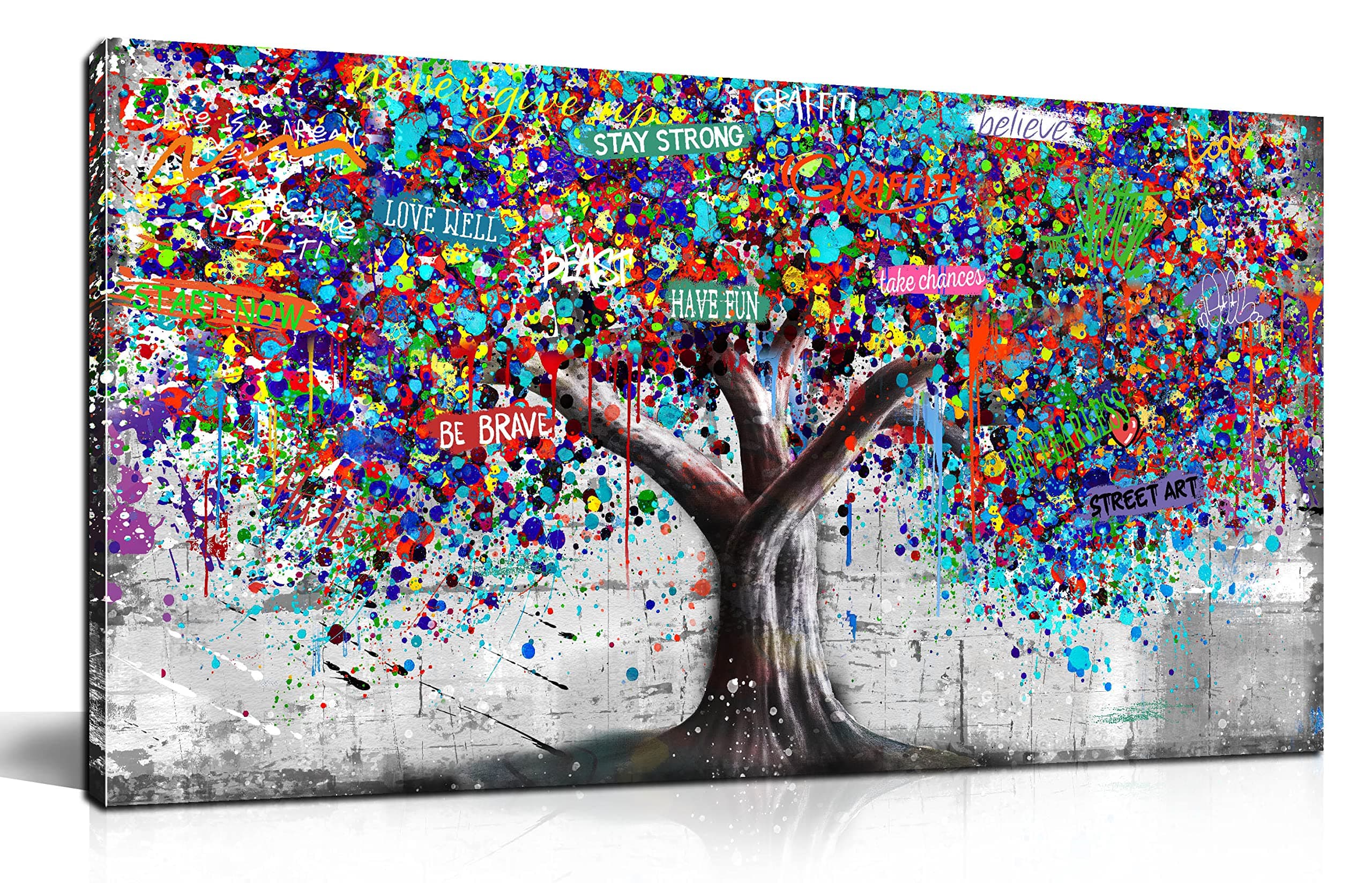 Graffiti Tree Canvas Wall Art Black and White Picture Inspirational Prints Framed Motivational Home Decor for Bedroom Living Room Size 20x40